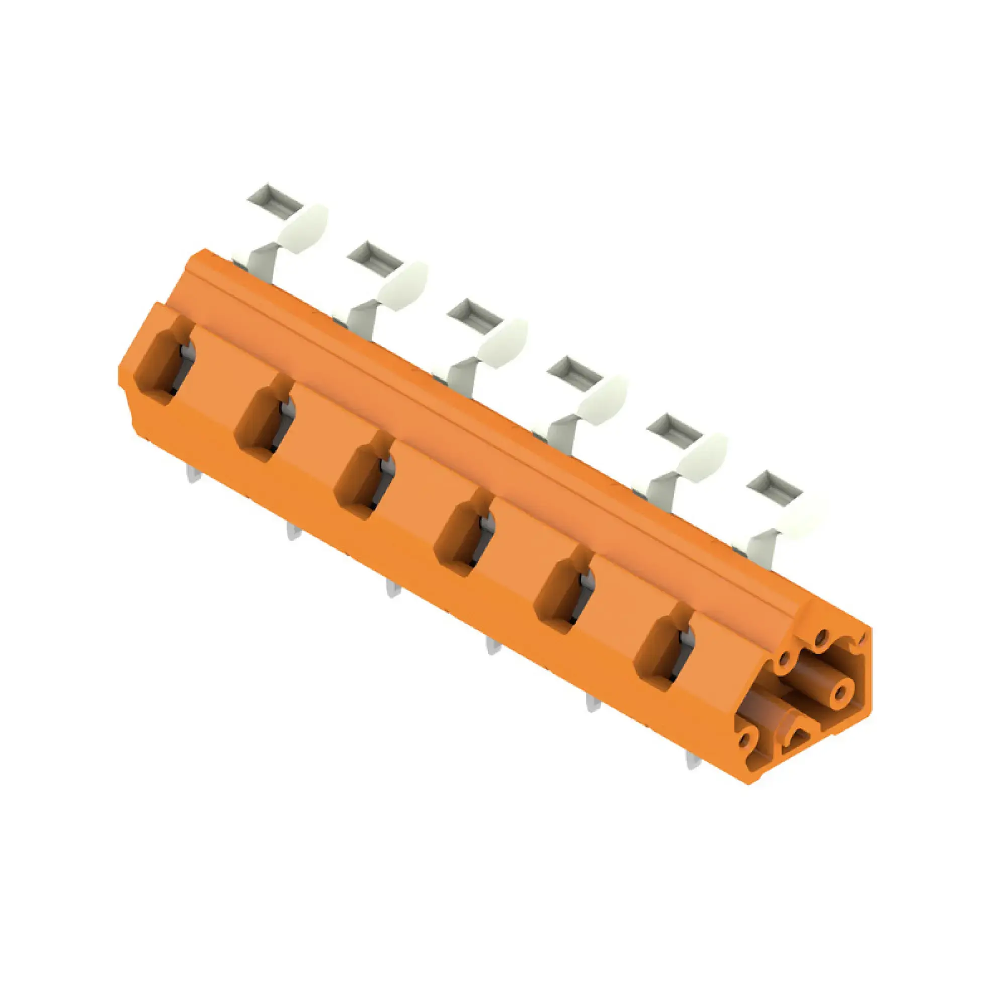 Weidmüller 1953970000 PCB terminal, 1000 V, 24 A, Pitch in mm: 10.00, 2.5 mm², Number of poles: 6, Tension clamp connection with actuator, THT solder connection, 135°, Box (img_001)