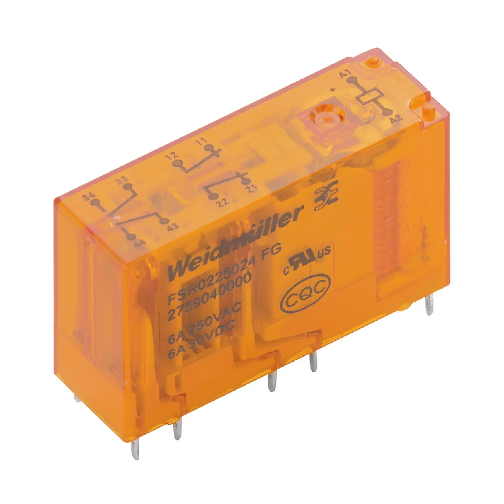 Weidmüller 2759040000 Miniature industrial relay, 24 V DC ±10 %, No, 2 NC and 2 NO contacts forcibily guided (EN 61810-3 type A) (AgSnO gold-plated) , 250 V AC, 6 A, Test b (img_001)