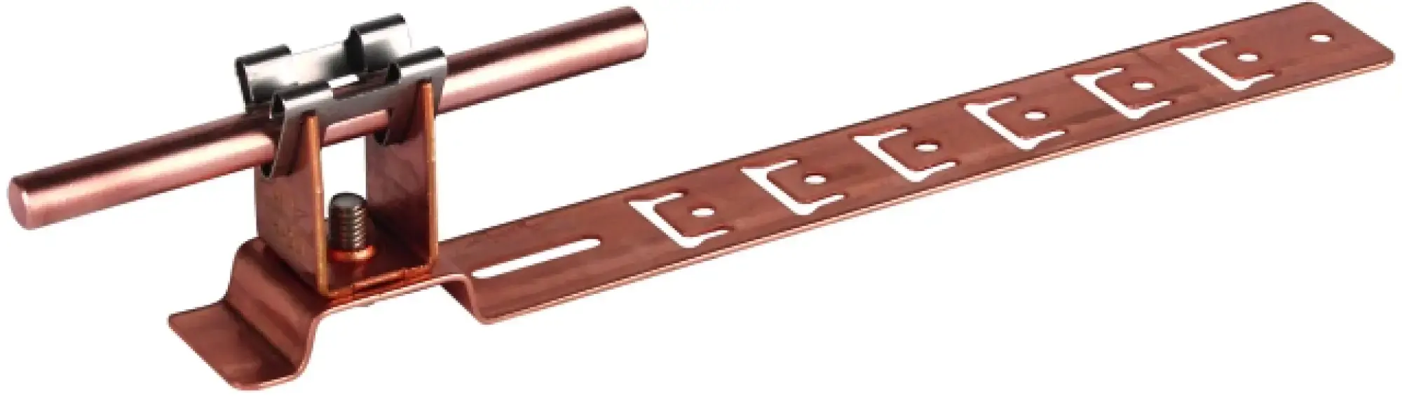 Dehn 206207 Roof conductor holder UNIgrip Cu H 20mm Rd 8mm w. embossed brace L 205mm (img_001)