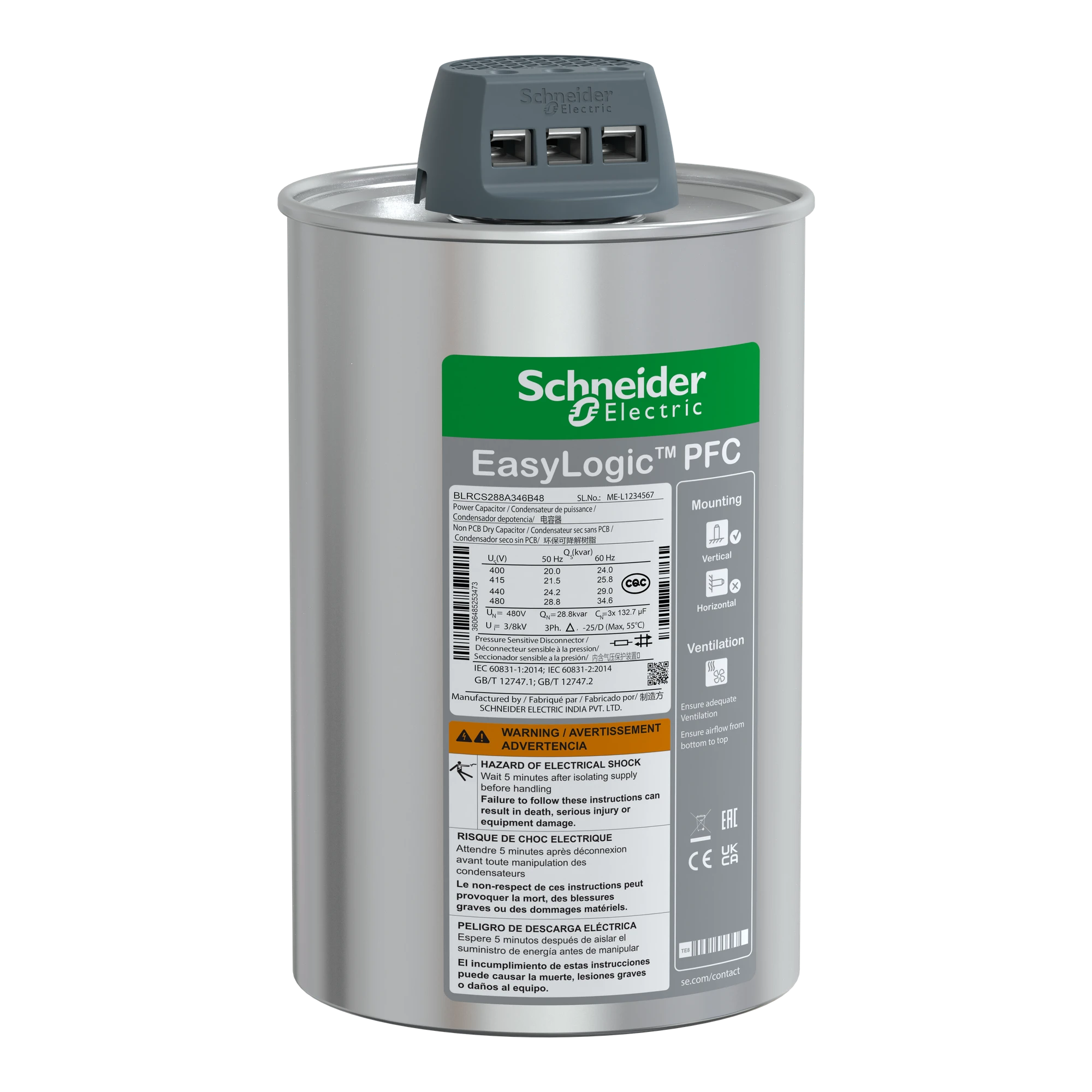 Schneider Electric BLRCS288A346B48 VarplusCan SDuty Capacitor, 28.8/34.6 kvar, 480V, 50/60Hz (img_001) Schneider Electric BLRCS288A346B48 VarplusCan SDuty Capacitor, 28.8/34.6 kvar, 480V, 50/60Hz (img_001)