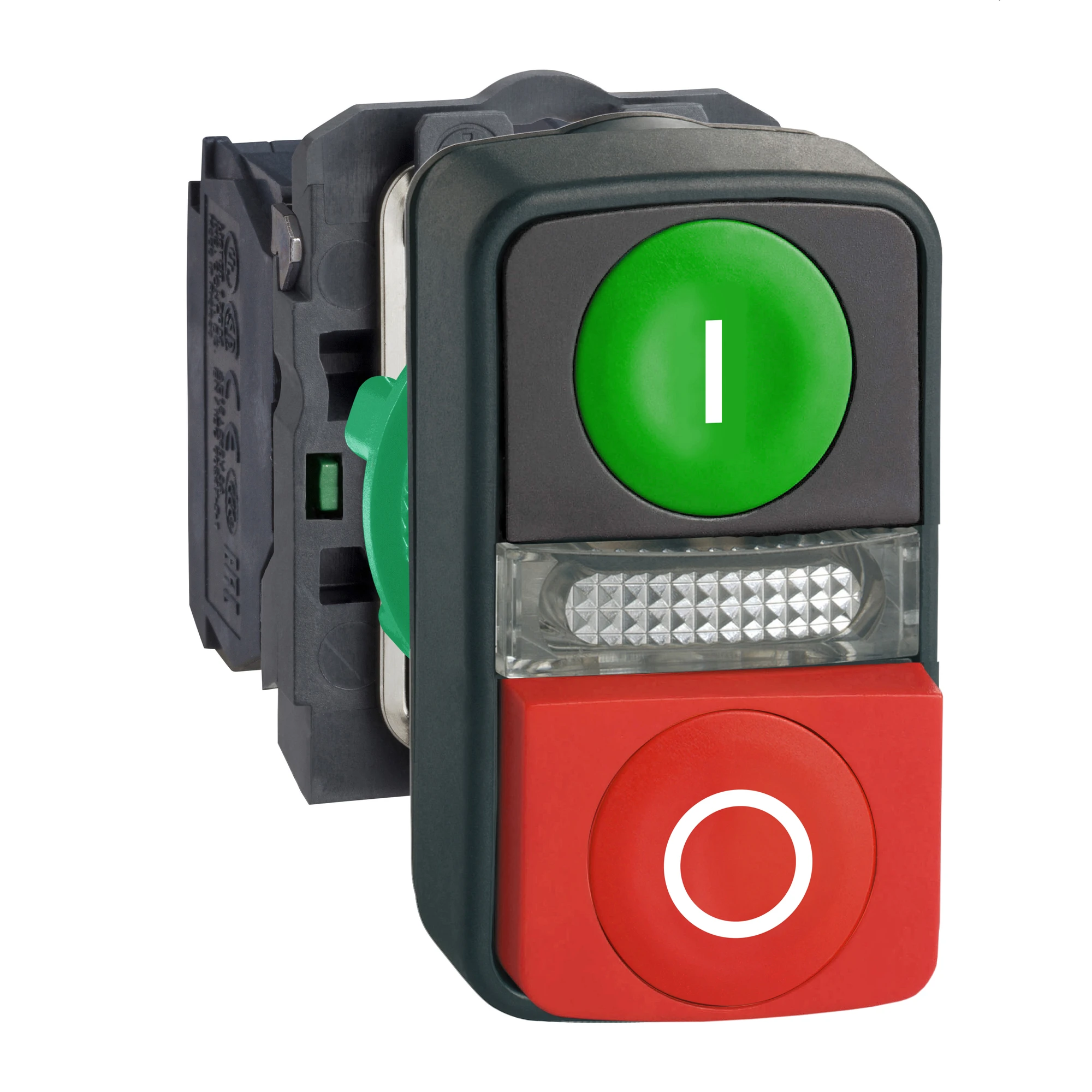 Schneider Electric XB5AW73731B5 Double Push Button, Harmony XB5, Plastic, Illuminated, Green I, Red O, 22mm, Momentary, 1NO + 1NC, 24V ACDC (img_001) Schneider Electric XB5AW73731B5 Double Push Button, Harmony XB5, Plastic, Illuminated, Green I, Red O, 22mm, Momentary, 1NO + 1NC, 24V ACDC (img_001)