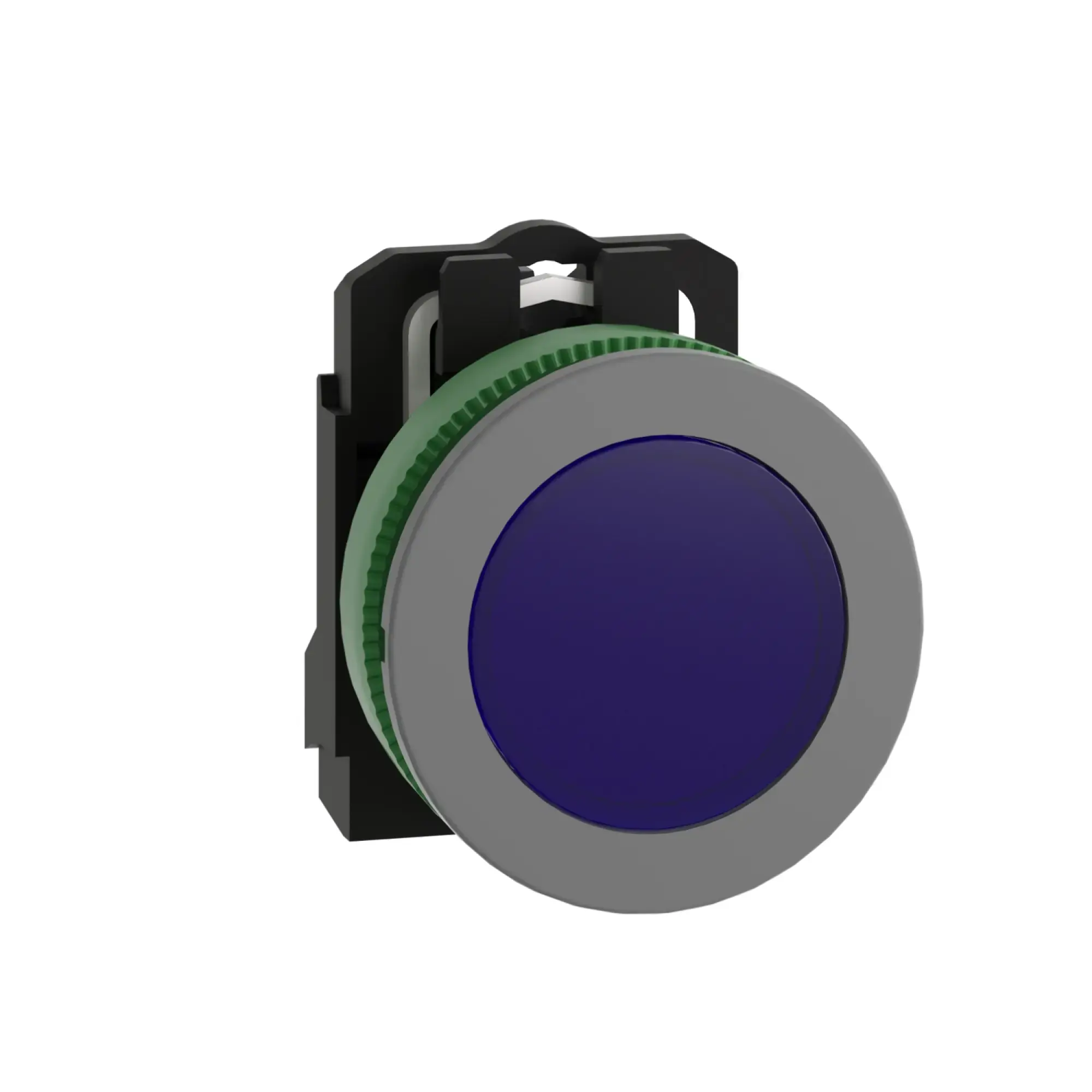 Schneider Electric XB5FVG6C0 Pilot light, Harmony XB5F, plastic, antimicrobial, blue, 30mm, universal LED, smooth dome, 110-120V AC (img_001)