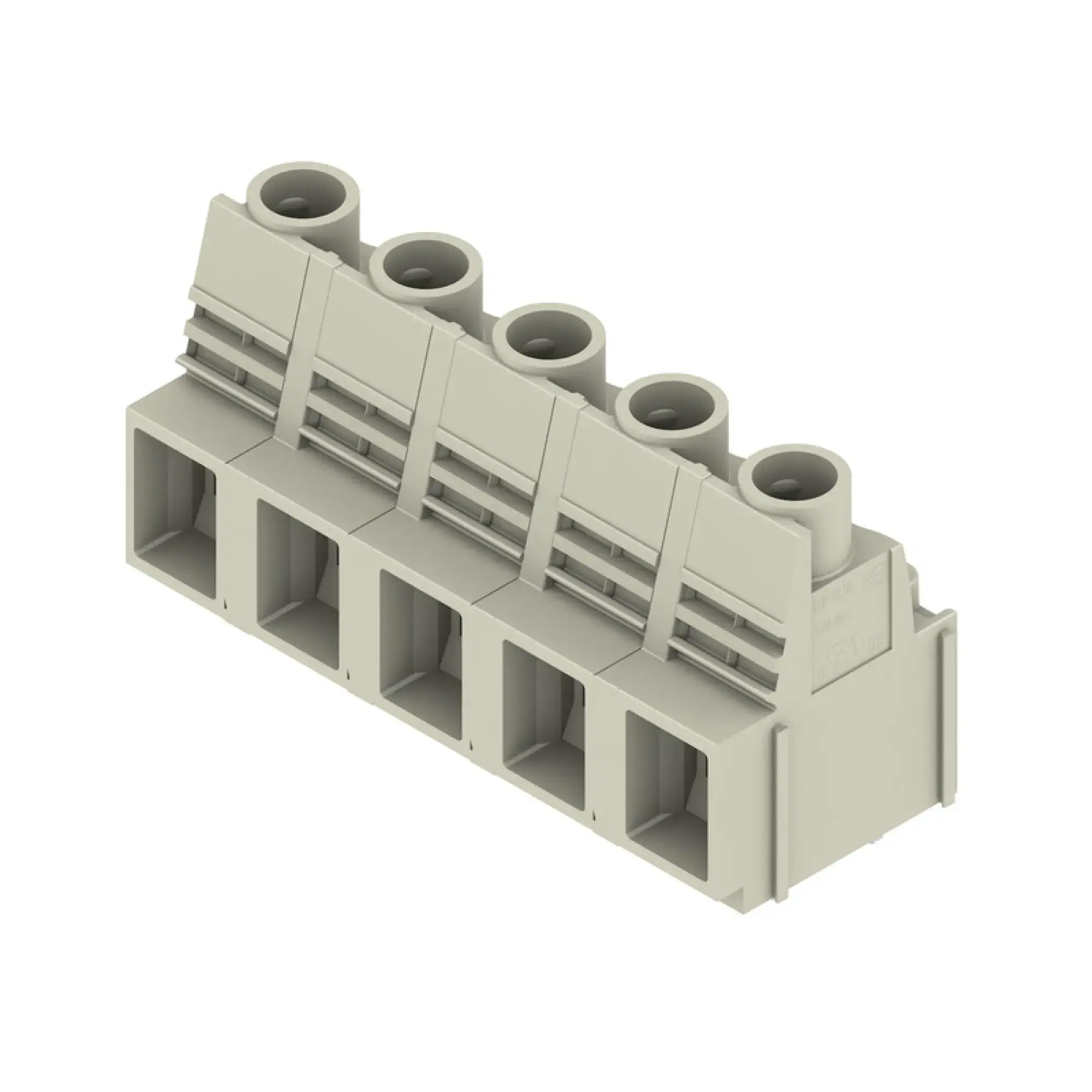Weidmüller 2015370000 PCB terminal, 1000 V, 76 A, Pitch in mm: 12.70, 16 mm², Number of poles: 5, Clamping yoke connection, THT solder connection, 90°, Box (img_001)