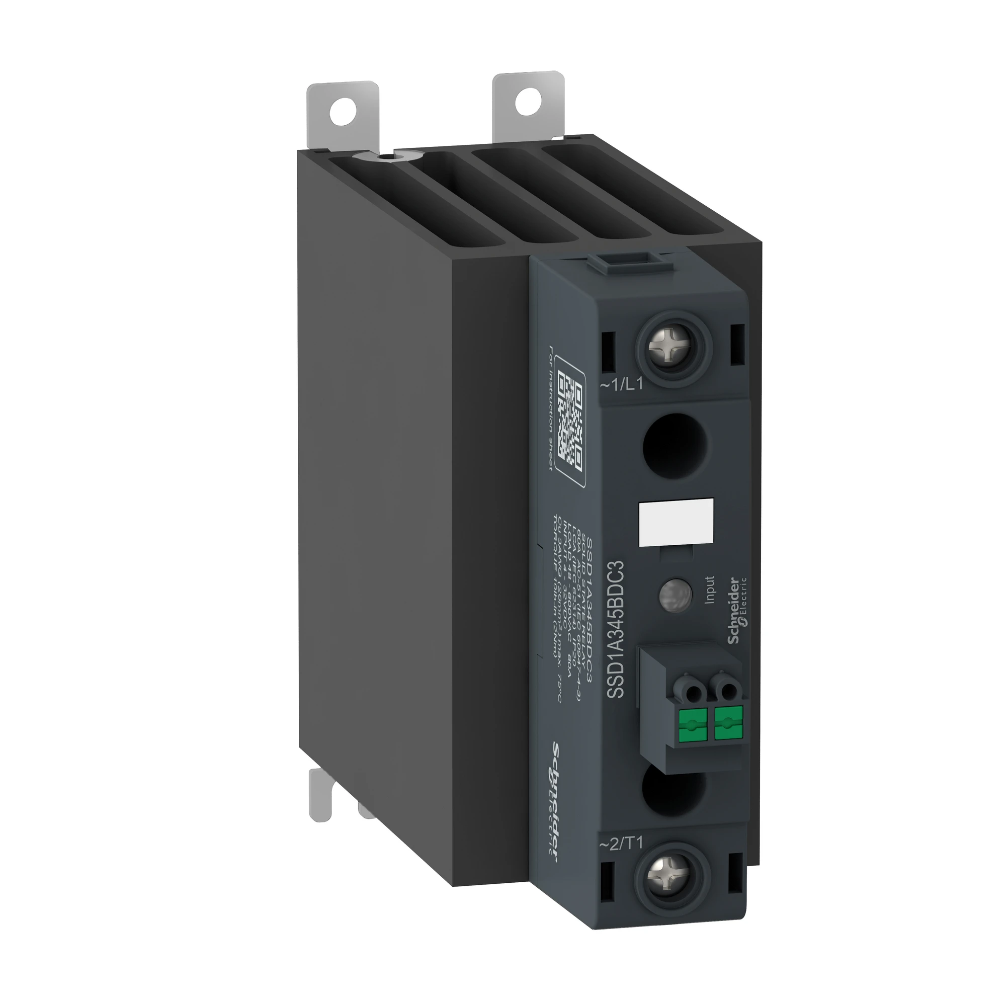 Schneider Electric SSD1A360BDC3 Semiconductor Relay, DIN Rail, I: 4-32VDC, O: 48-600VAC, 60A, 1ph, Zero-cross Switching, FZ (img_001)