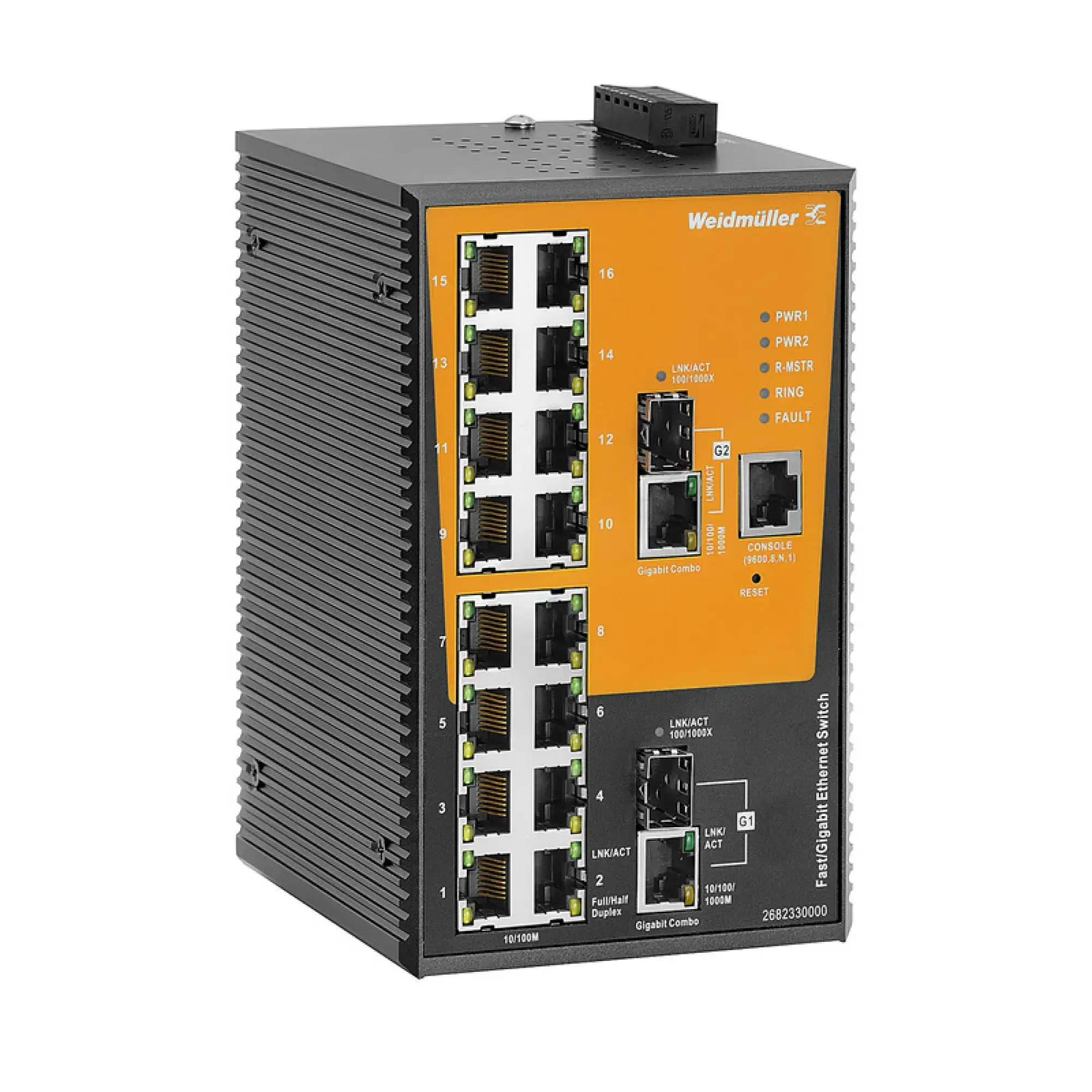Weidmüller 2682330000 Network switch (managed), managed, Fast/Gigabit Ethernet, Number of ports: 16x RJ45 10/100BaseT(X), 2x combo-ports (10/100/1000BaseT(X) or 100/1000Bas (img_001) Weidmüller 2682330000 Network switch (managed), managed, Fast/Gigabit Ethernet, Number of ports: 16x RJ45 10/100BaseT(X), 2x combo-ports (10/100/1000BaseT(X) or 100/1000Bas (img_001)