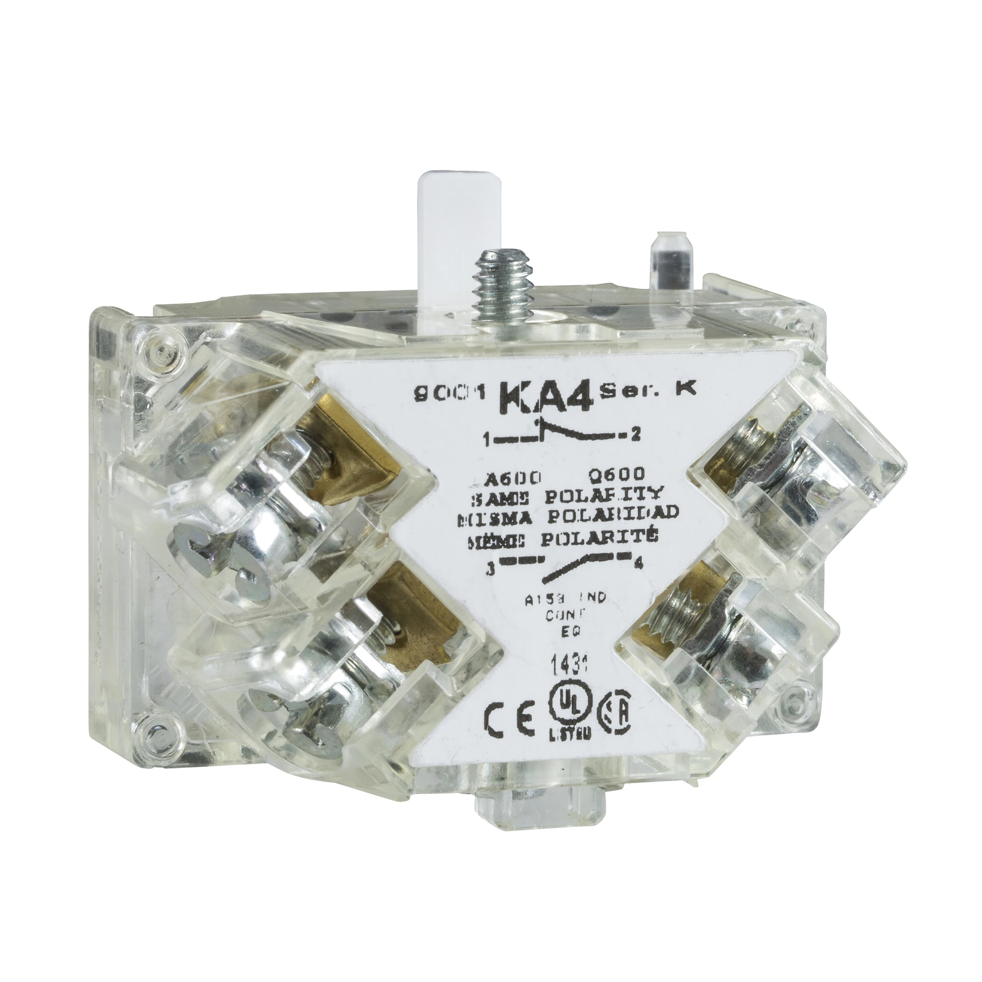 Schneider Electric 9001KA4 Auxiliary contact block with closed terminals, 9001K, 1NC slow action, silver alloy (img_001) Schneider Electric 9001KA4 Auxiliary contact block with closed terminals, 9001K, 1NC slow action, silver alloy (img_001)