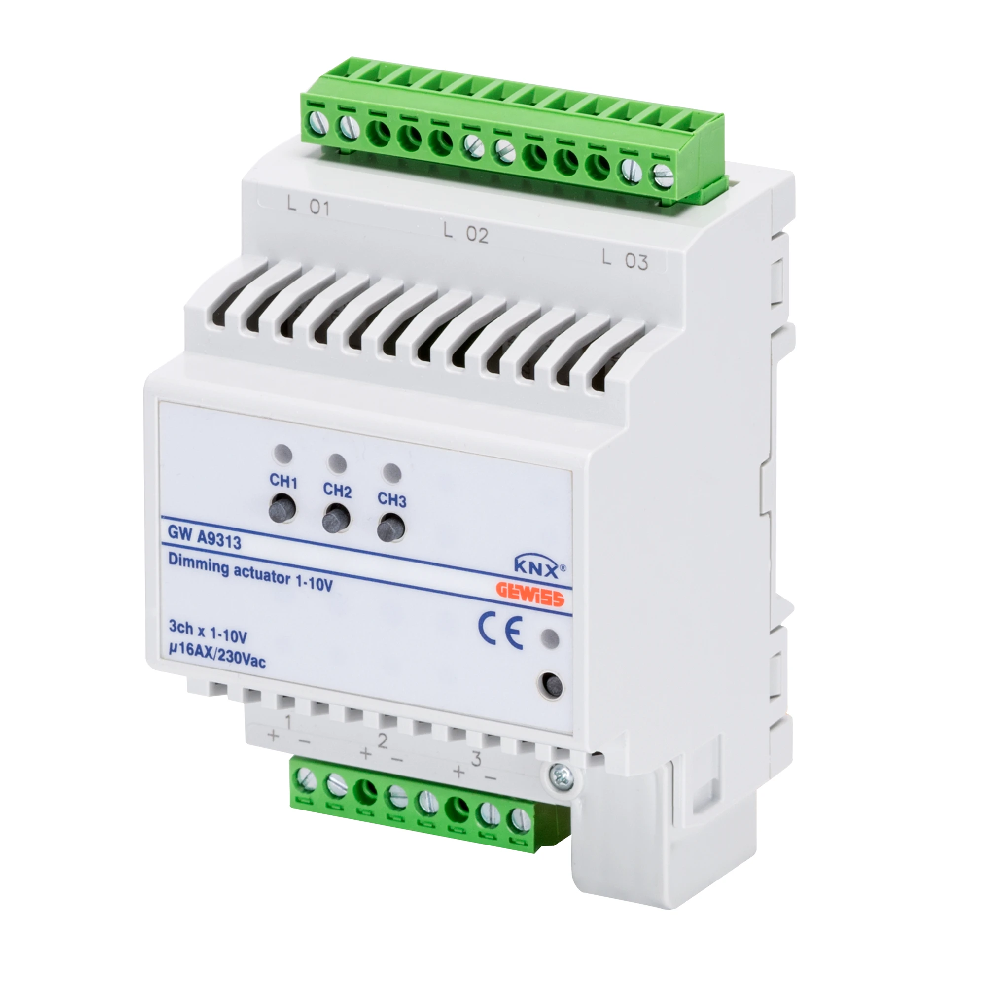 GEWISS GWA9313 DIMMER ACTUATOR FOR ELECTRONIC BALLAST - 3 CHANNELS - 16AX - KNX - IP20 - 4 MODULES - DIN RAIL MOUNTING (img_001)