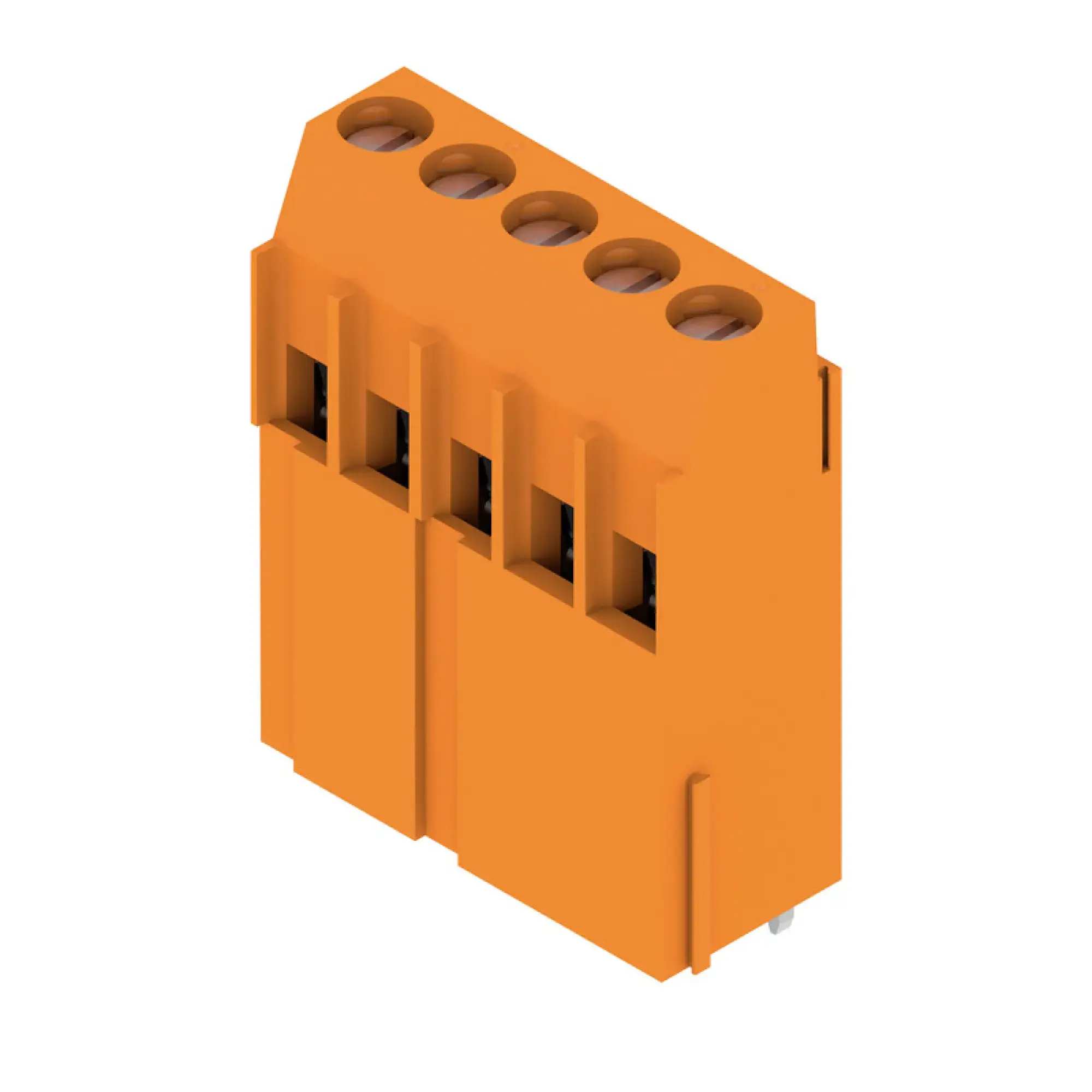 Weidmüller 1975280000 PCB terminal, 320 V, 32.5 A, Pitch in mm: 5.00, 6 mm², Number of poles: 5, Clamping yoke connection, THT solder connection, 90°, Box (img_001)