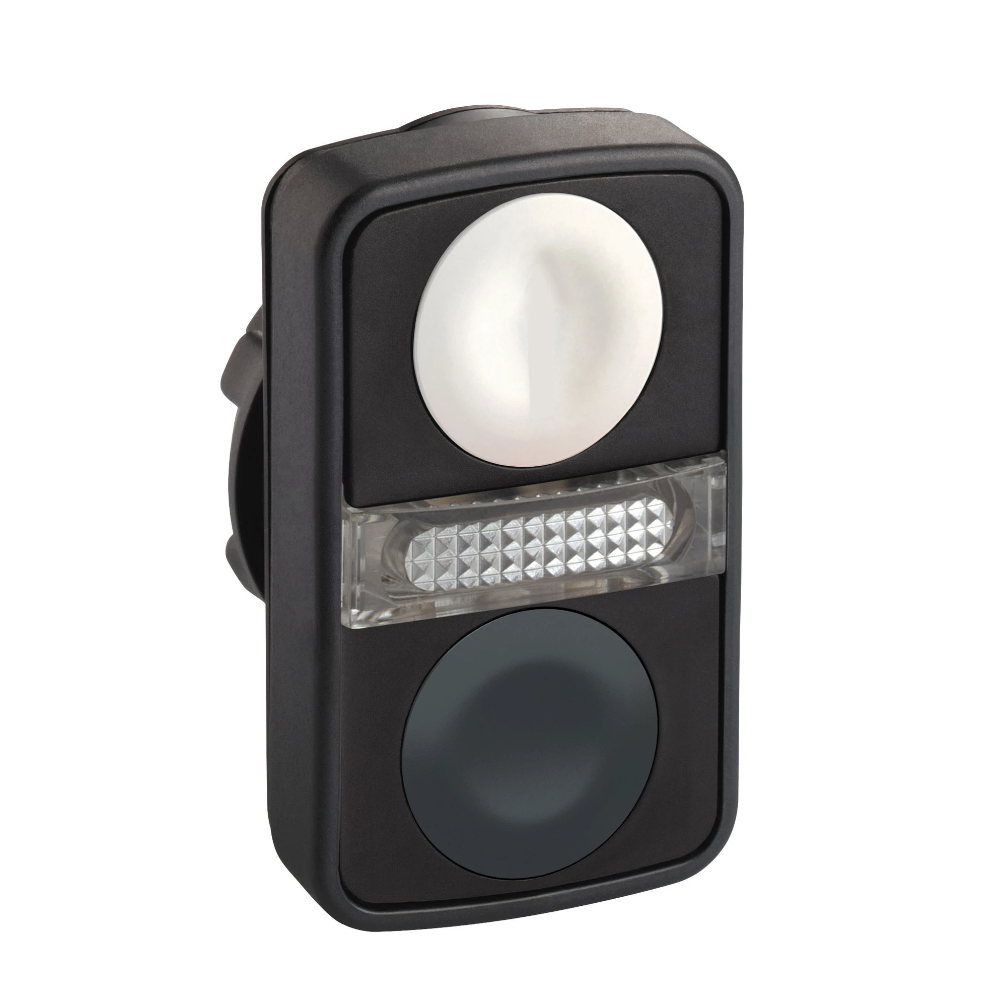 Schneider Electric ZB5AW7A1720 Double Push Button, Front Element, Harmony XB5, Plastic, 22mm, White, Black, Unlabeled, Illuminated (img_001)