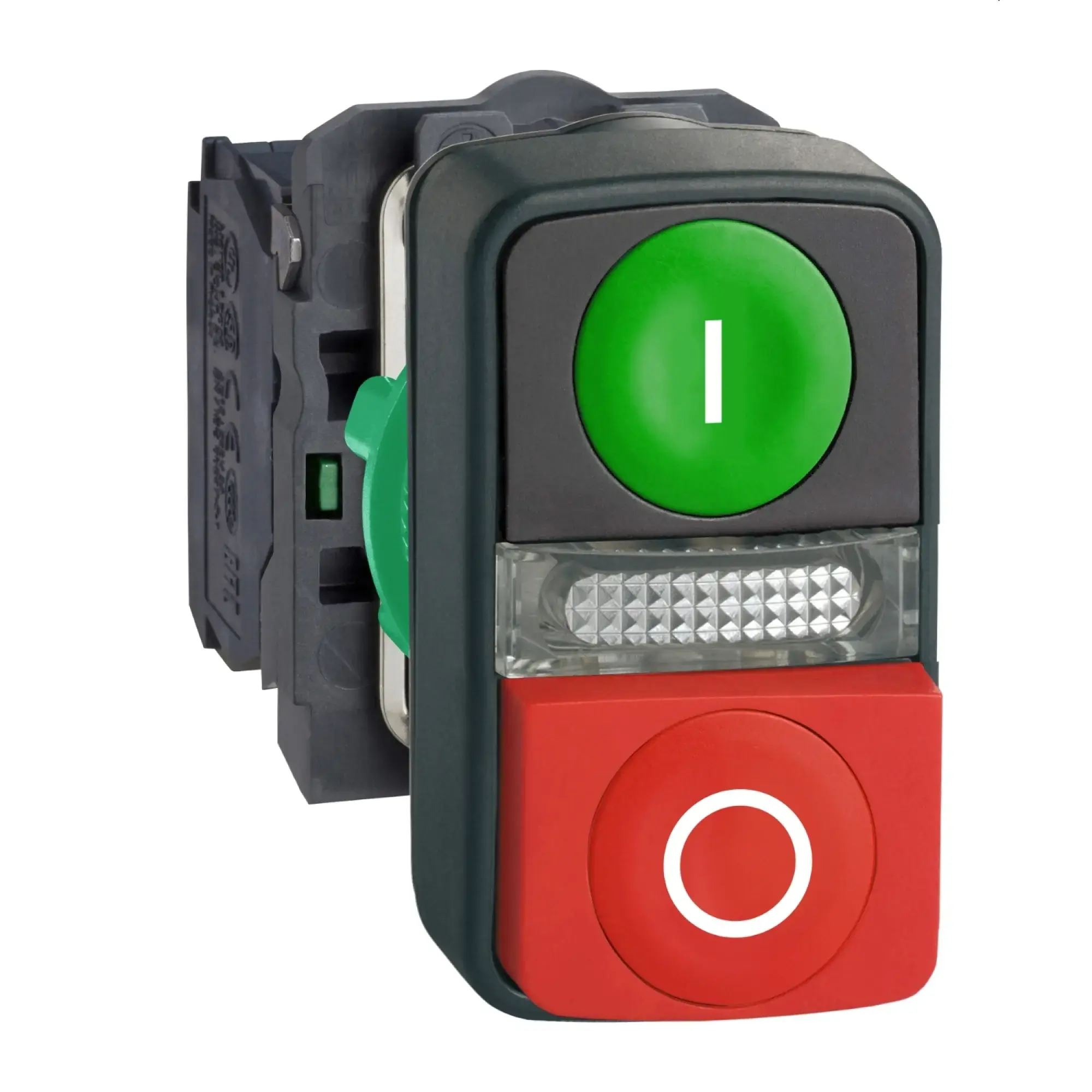 Schneider Electric XB5AW73731B5 Double Push Button, Harmony XB5, Plastic, Illuminated, Green I, Red O, 22mm, Momentary, 1NO + 1NC, 24V ACDC (img_003)