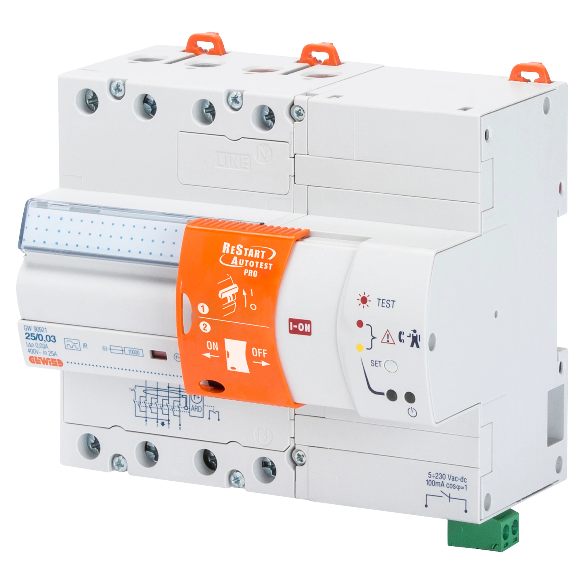 GEWISS GW90929 RESTART WITH AUTOTEST PRO - COUPLED WITH RCCB'S - 4 POLES - 63 A TYPE A[IR] Idn=0,3 A 400 V - 7 MODULES EN 50022 (img_001)