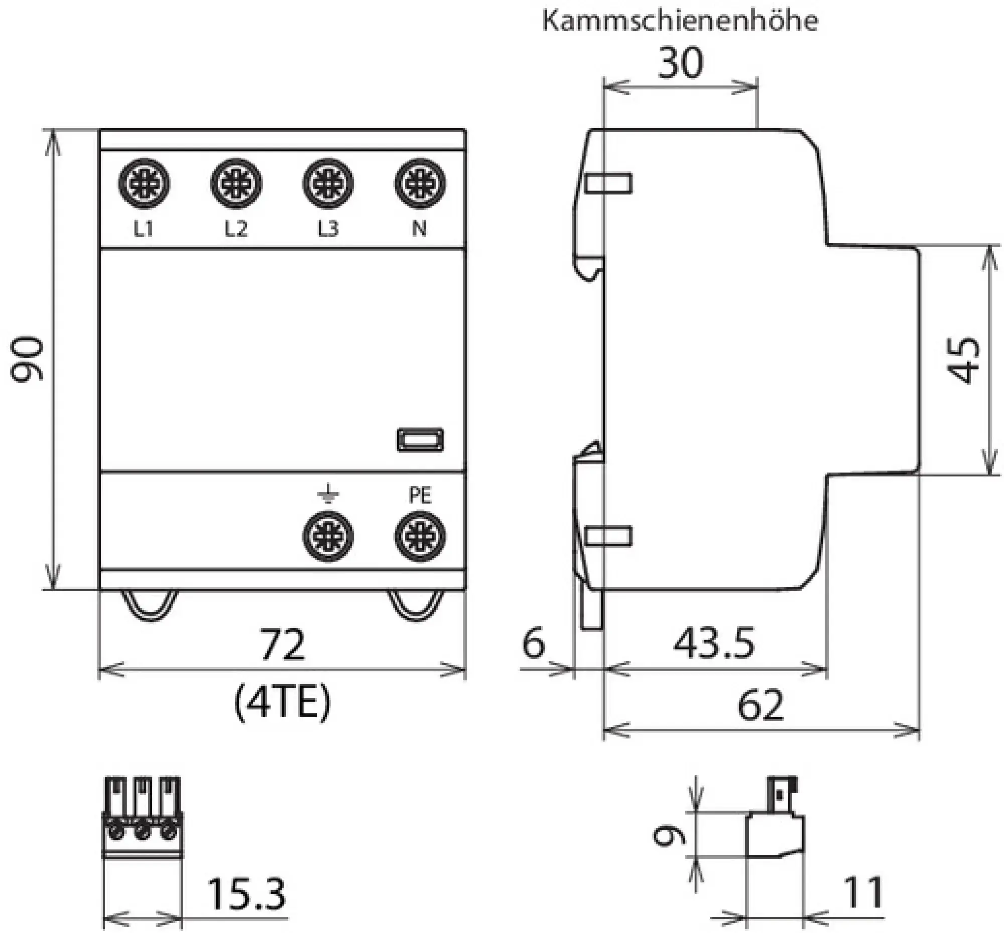 Dehn 941315 Appl.-opt. combined arrester DEHNshield type 1+2 f. 3-phase TT a. TN-S systems (img_004) Dehn 941315 Appl.-opt. combined arrester DEHNshield type 1+2 f. 3-phase TT a. TN-S systems (img_004)