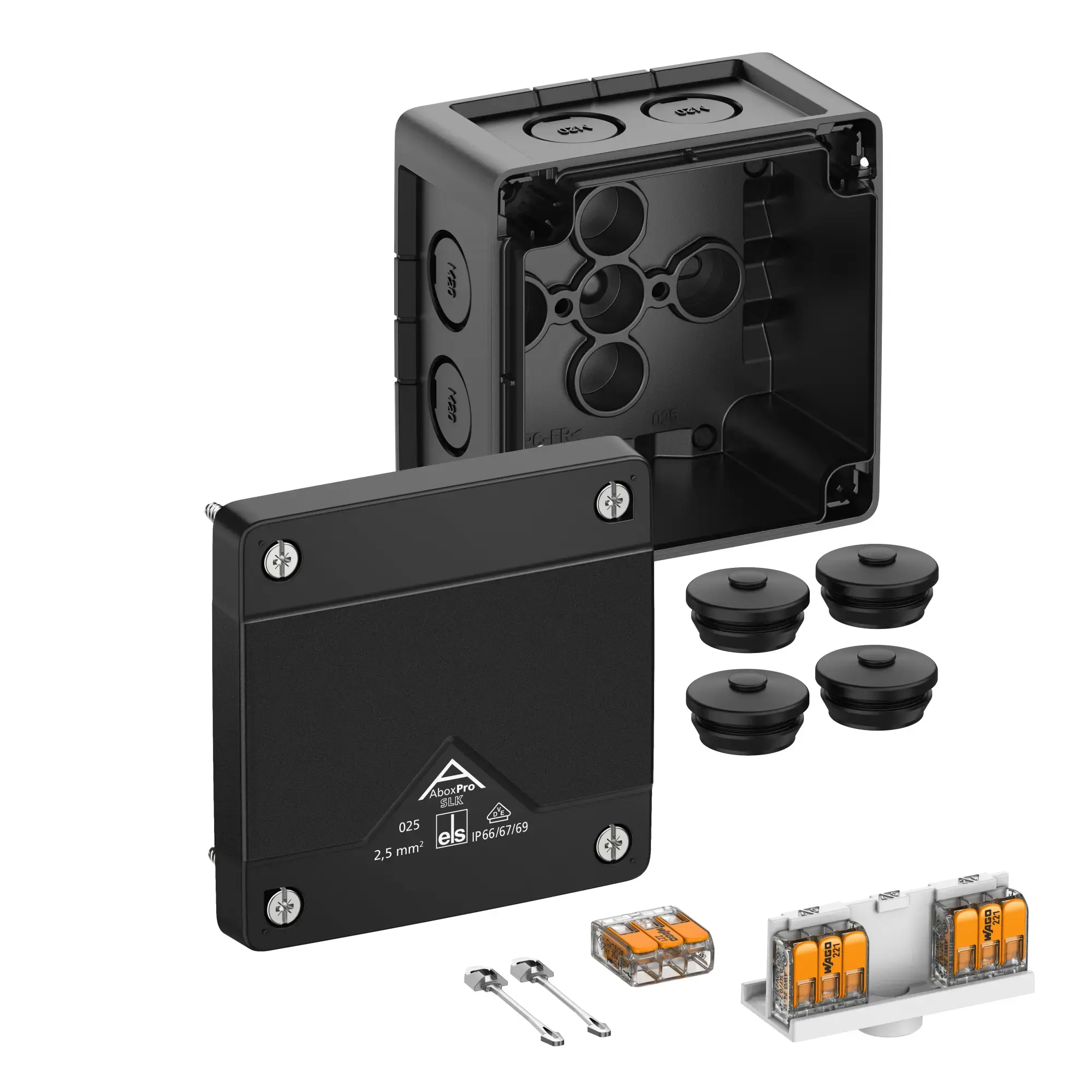 Spelsberg 40207001 Junction box, Type of protection IP66/IP67/IP69, max. 2,5², IK09, Protection class II, Ui 450V AC, Ui 450V DC, DLG, DNV, VDE, Halogen free (img_001)