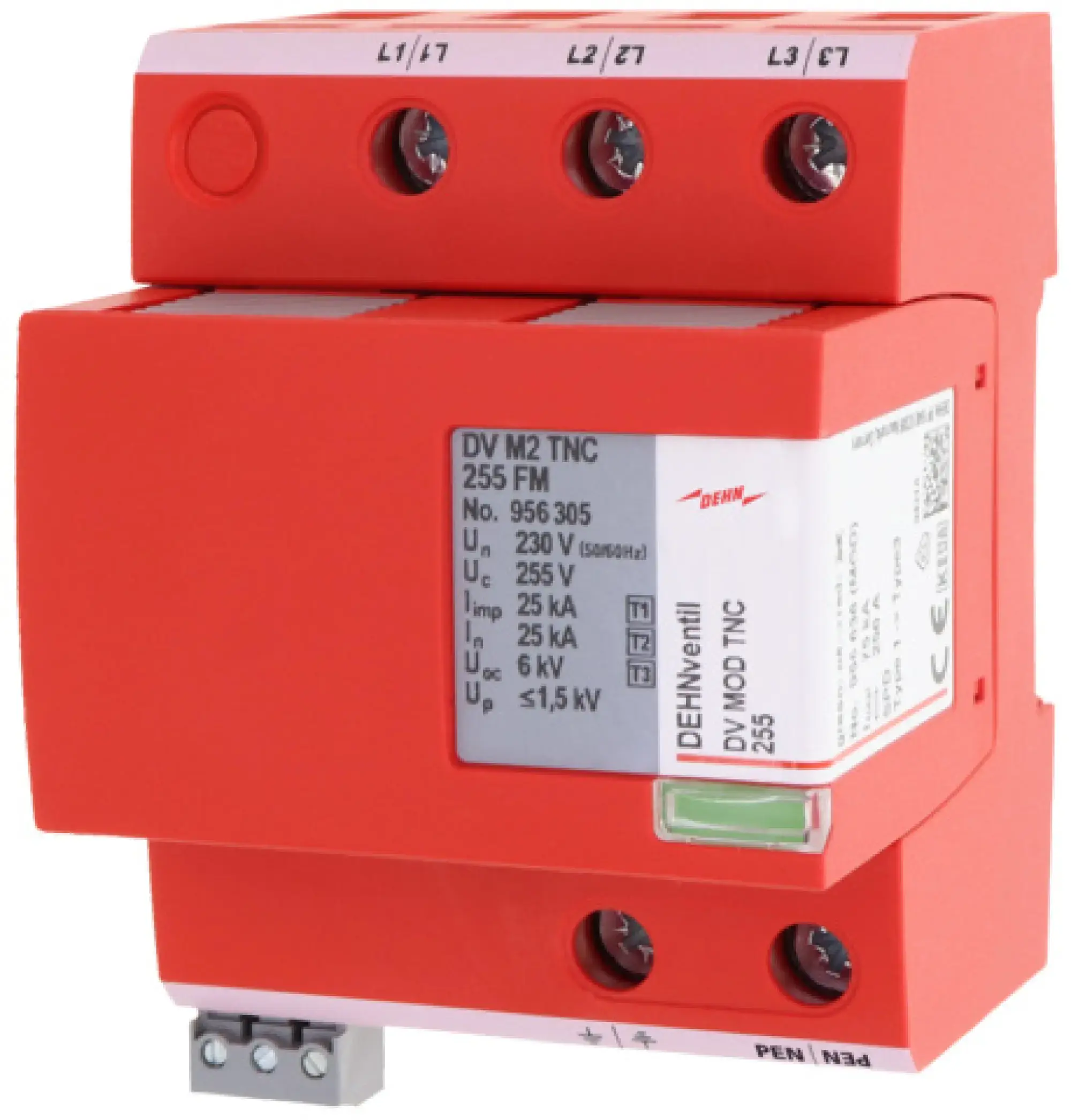 Dehn 956305 Combined arrester Type 1+2+3 DEHNventil M2 three-pole f. TN-C systems w. remote signalling contact (img_001) Dehn 956305 Combined arrester Type 1+2+3 DEHNventil M2 three-pole f. TN-C systems w. remote signalling contact (img_001)