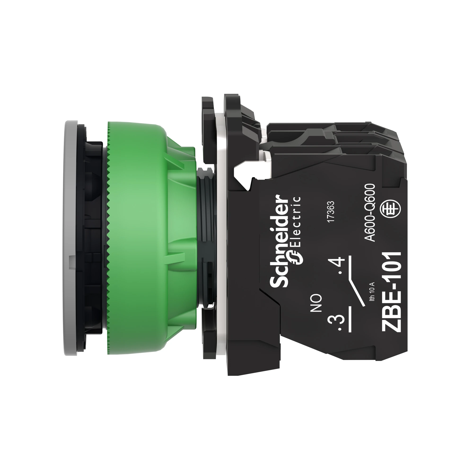Schneider Electric XB5FW33M5C0 Illuminated pushbutton, Harmony XB5F, plastic, antimicrobial, light grey, green, 30mm, universal LED, 1NO + 1NC, 230-240V AC (img_007)