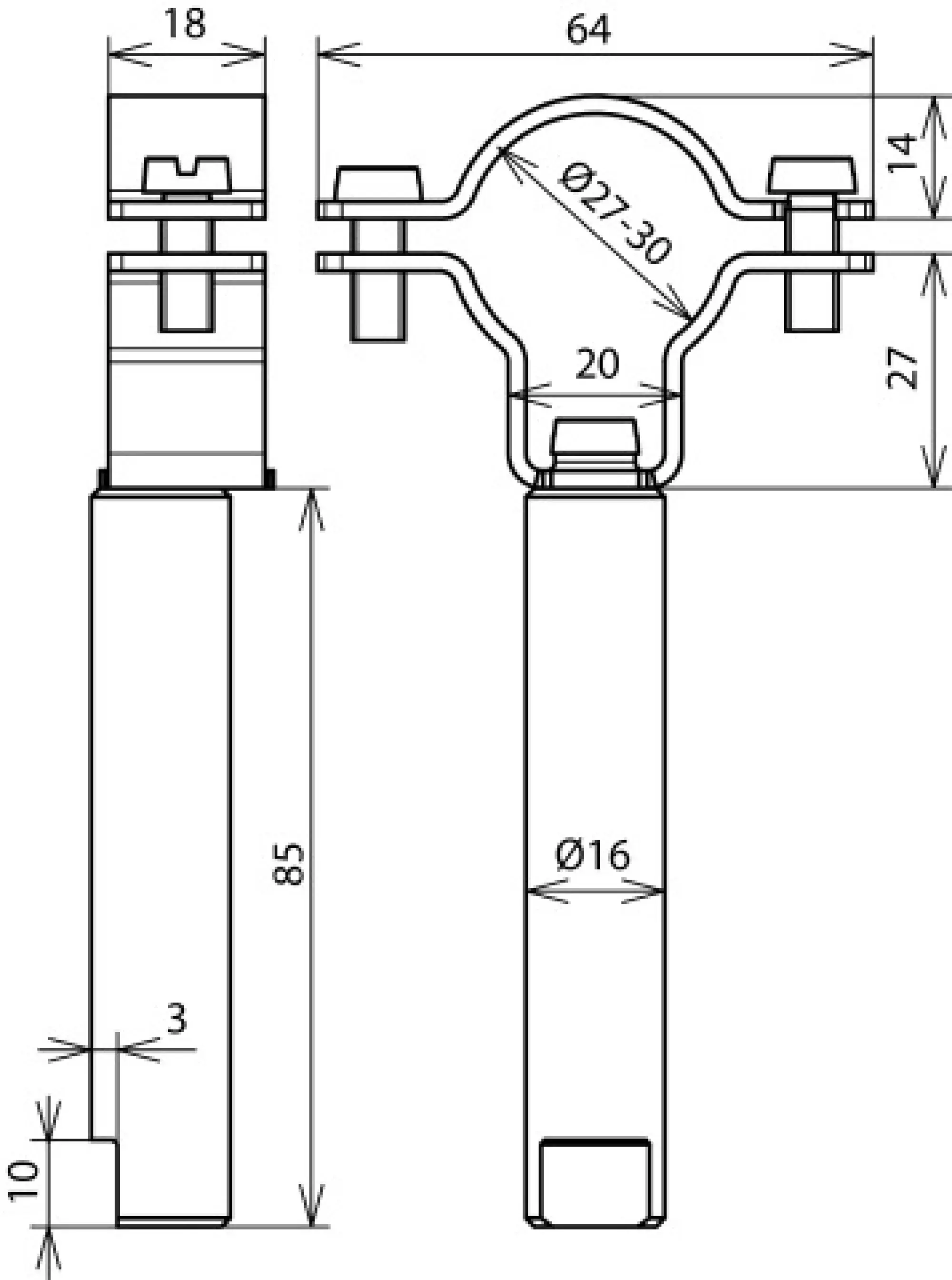 Dehn 253331 Conductor holder for HVI power Conductor D 27-30mm w. bar D 16mm L 85mm StSt (img_004)