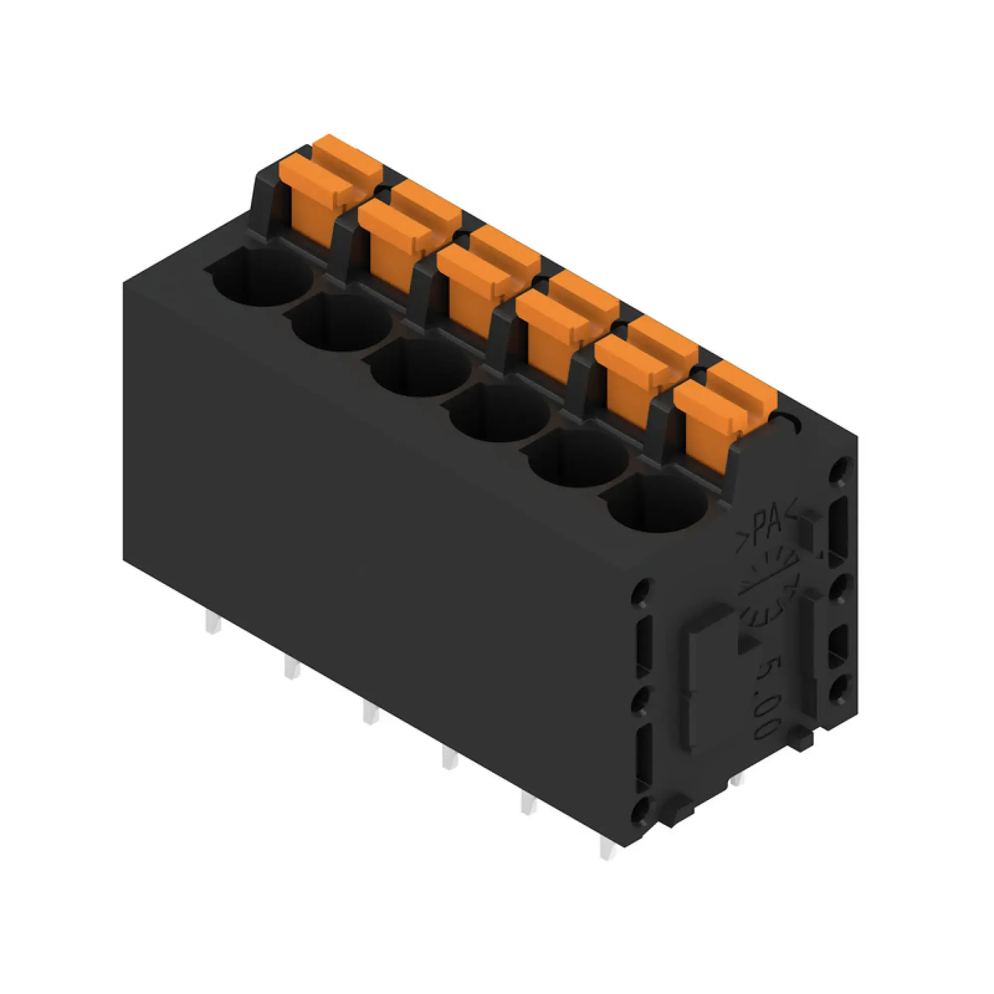 Weidmüller 1425070000 PCB terminal, 320 V, 24 A, Pitch in mm: 5.00, 2.5 mm², Number of poles: 6, PUSH IN with actuator, THT solder connection, 180°, Box (img_001)