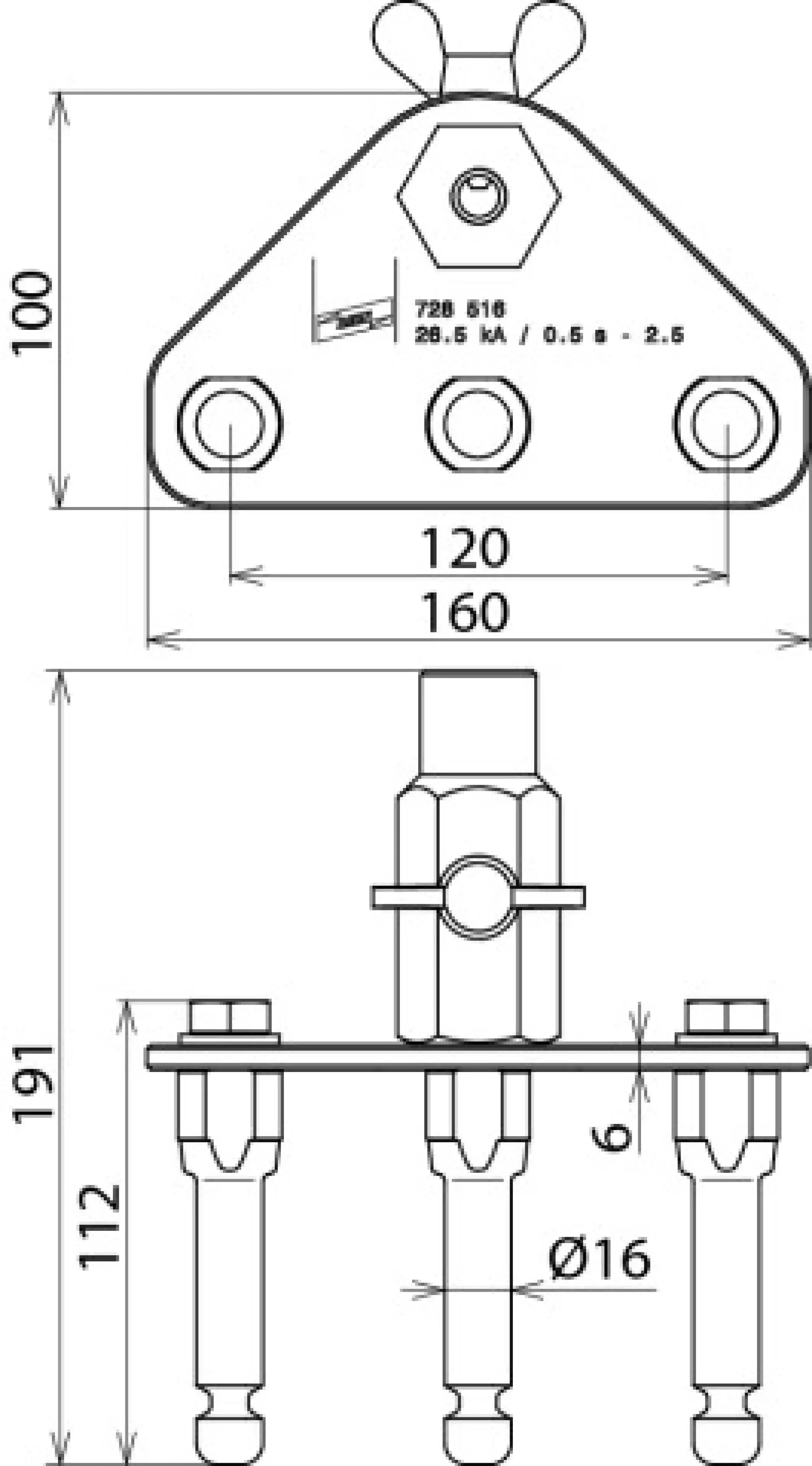 Dehn 728516 Earth connect. plate w. earth bush. a. 3 fix. earth. points w. ring groove D 16mm (img_002)