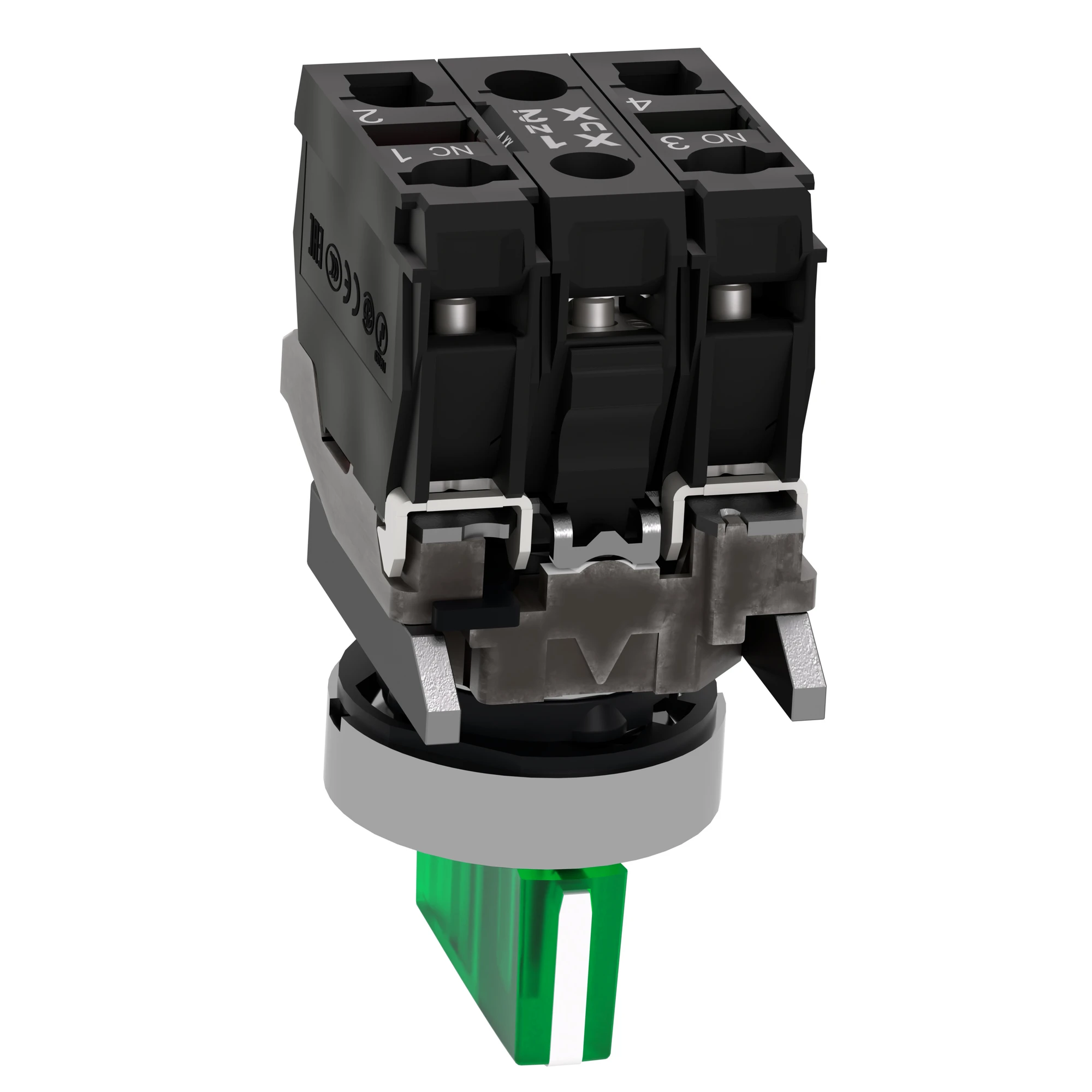 Schneider Electric XB4BK133B5 Illuminated selector switch, Harmony XB4, metal, 22mm, green, universal LED, 3 positions, 1NO+1NC, 24V ACDC (img_007)