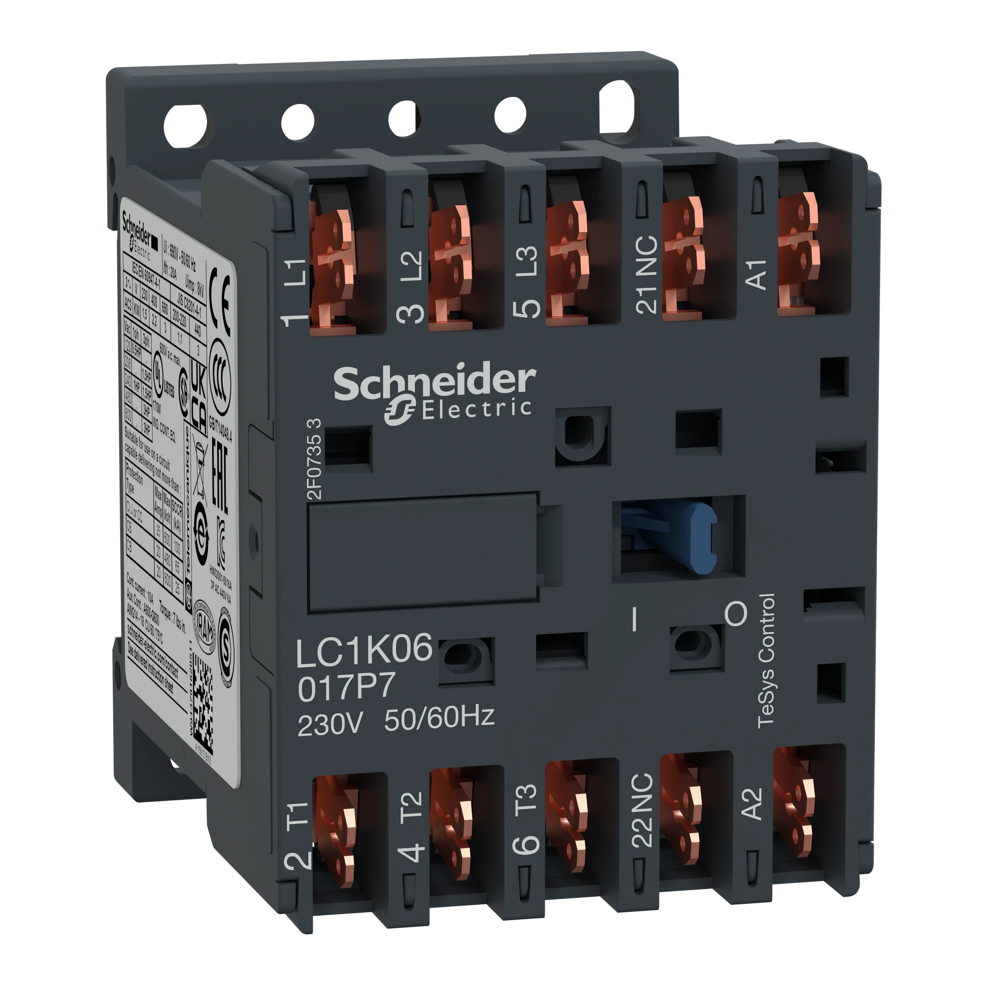 Schneider Electric LC1K06017P7 Power contactor LC1K 3p, +1NC, 2.2 kW, 6 A, 400 V AC3, Coil 230 V AC (img_001)
