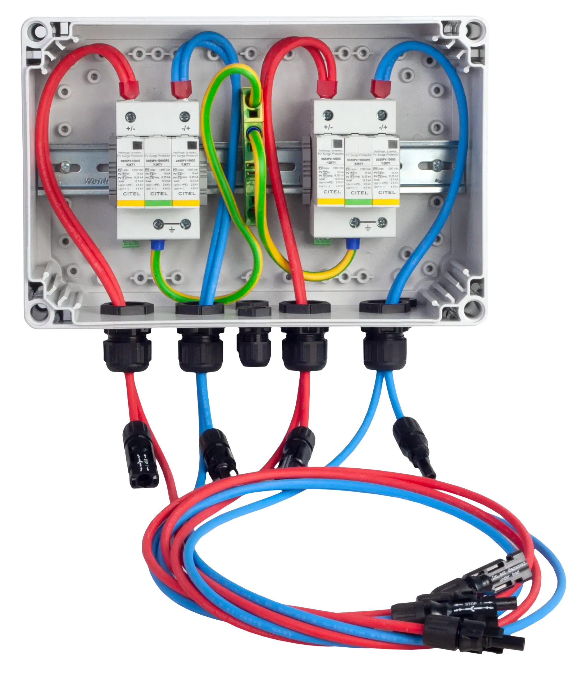 Citel 158575 Generatoranschlusskasten mit SPD Typ 1+2 bis 1200 VDC, 2-MPPT, 1 String MC4 (img_001) Citel 158575 Generatoranschlusskasten mit SPD Typ 1+2 bis 1200 VDC, 2-MPPT, 1 String MC4 (img_001)