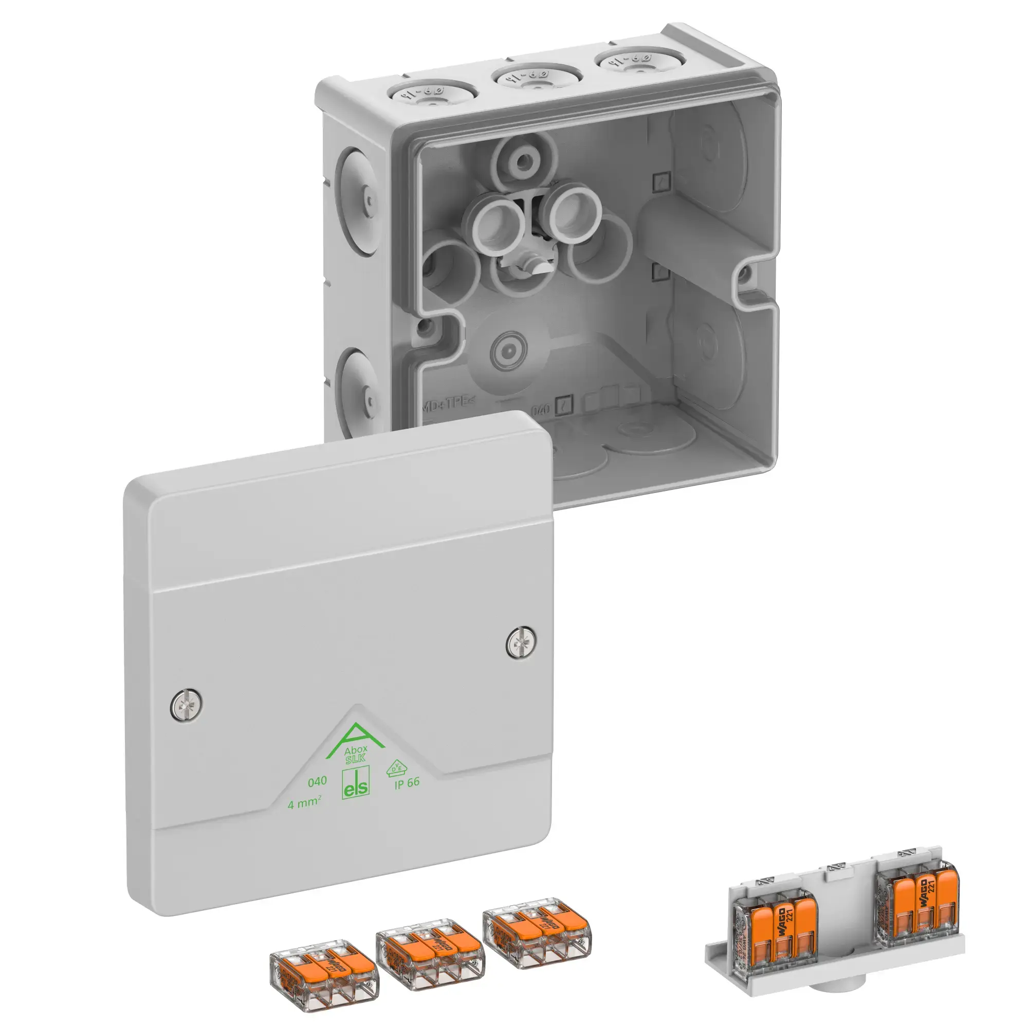 Spelsberg 80447001 Junction box, Type of protection IP66, max. 4², Impact strength IK07, Protection class II, Ui 450V AC, Ui 450V DC, DLG, VDE, Halogen free (img_001) Spelsberg 80447001 Junction box, Type of protection IP66, max. 4², Impact strength IK07, Protection class II, Ui 450V AC, Ui 450V DC, DLG, VDE, Halogen free (img_001)