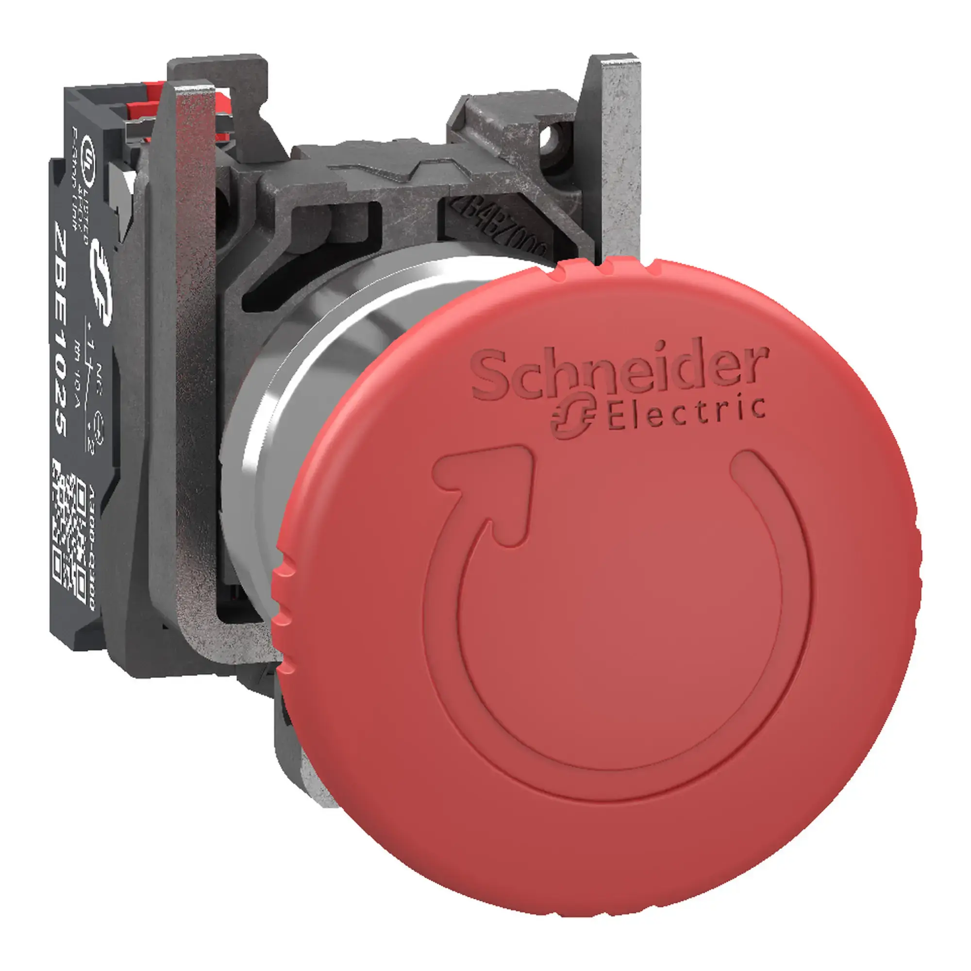 Schneider Electric XB4BS84425 Not-Aus/Not-Halt-Schalter, Harmony XB4, Metall, 22mm, rot, Pilz 40mm, Drehentriegelung, 1Ö, Push-In (img_001)