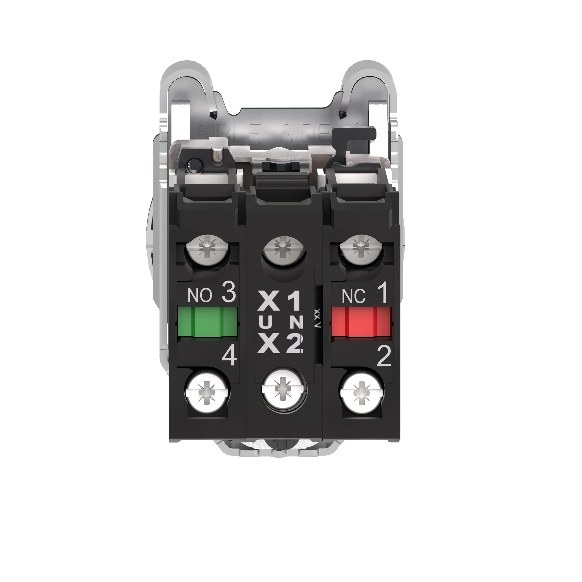 Schneider Electric XB4FW34G5 Illuminated push-button, Harmony XB4F, metal, 30mm, red, unmarked, universal LED, smooth dome, 1NC+1NO, 110-120V AC (img_003)