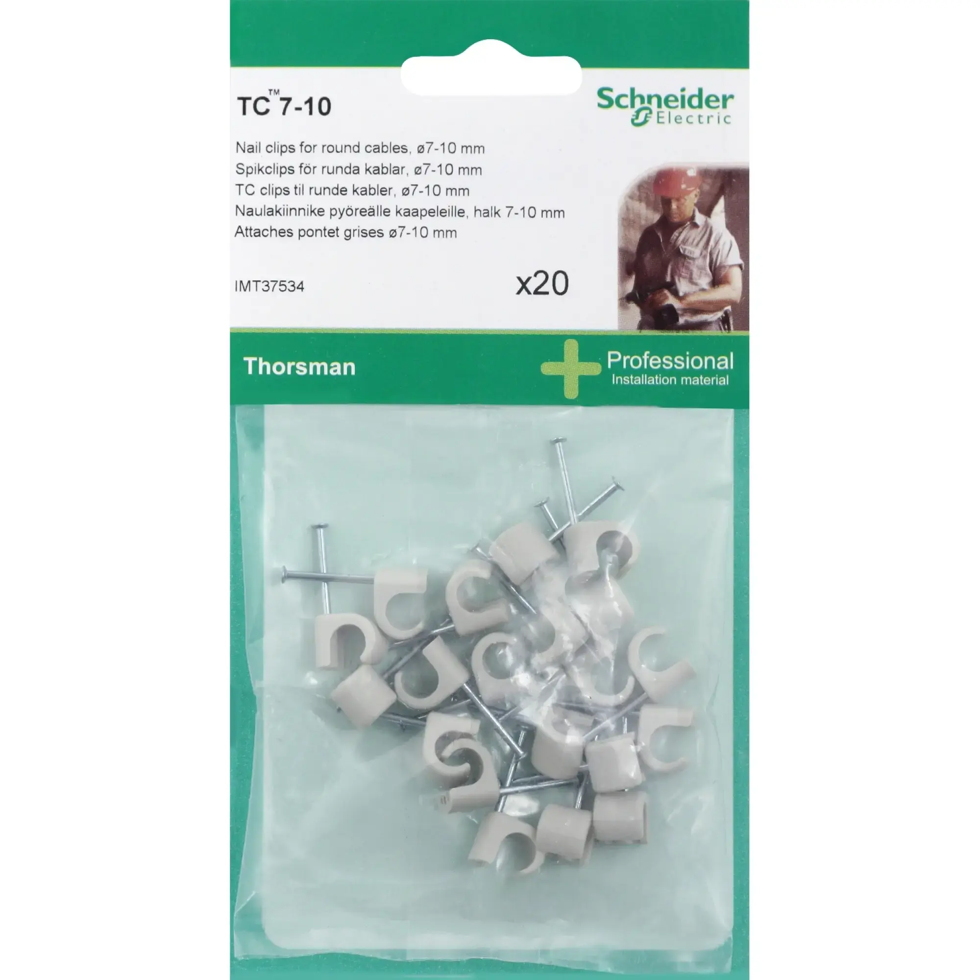 Schneider Electric IMT37534 Cable clip for round cables TC7-10 nail (1.6/25/16mm) grey (pack of 20 pieces) (img_002) Schneider Electric IMT37534 Cable clip for round cables TC7-10 nail (1.6/25/16mm) grey (pack of 20 pieces) (img_002)