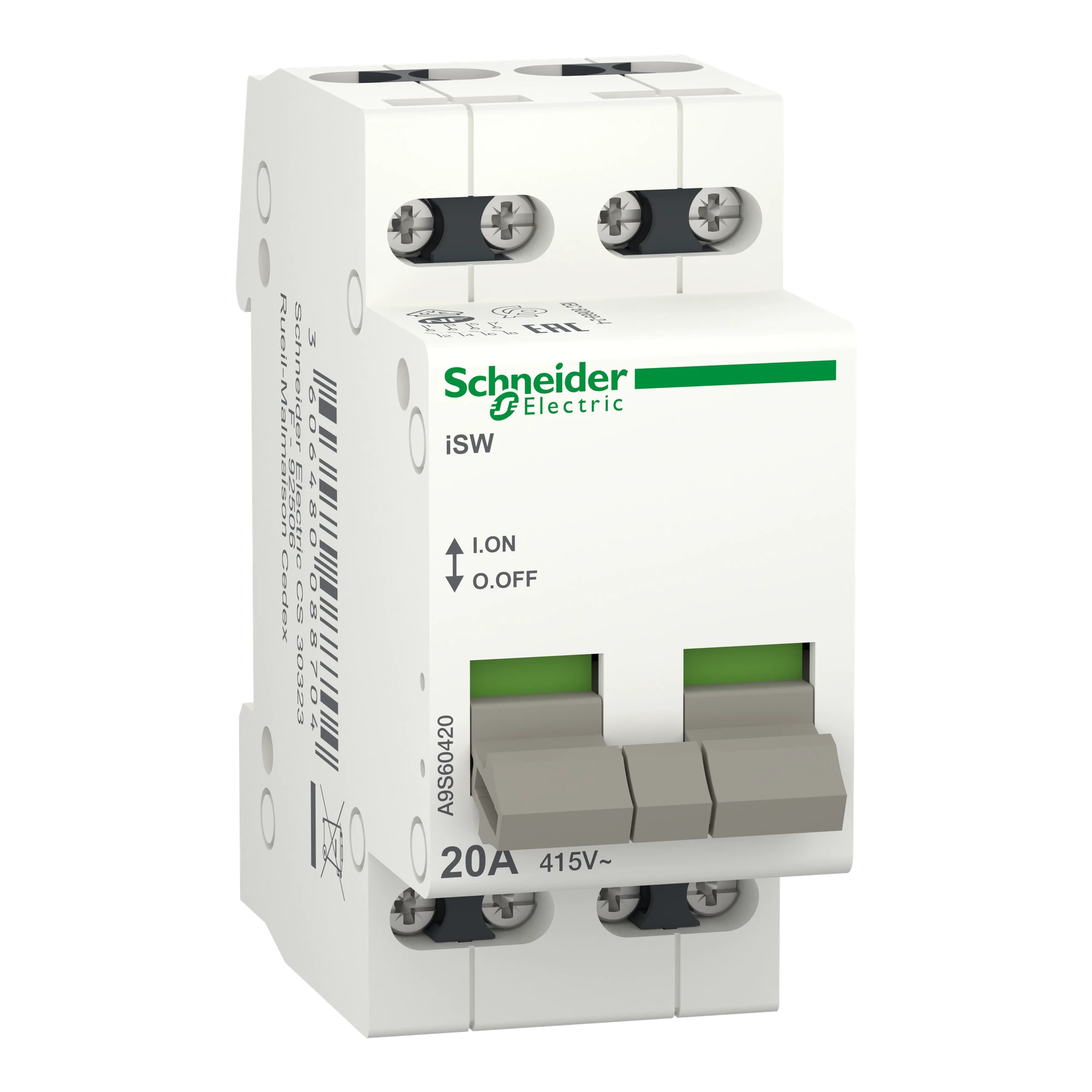 Schneider Electric A9S60420 Load disconnect switch iSW, 4P, 20A, 415V (img_001) Schneider Electric A9S60420 Load disconnect switch iSW, 4P, 20A, 415V (img_001)