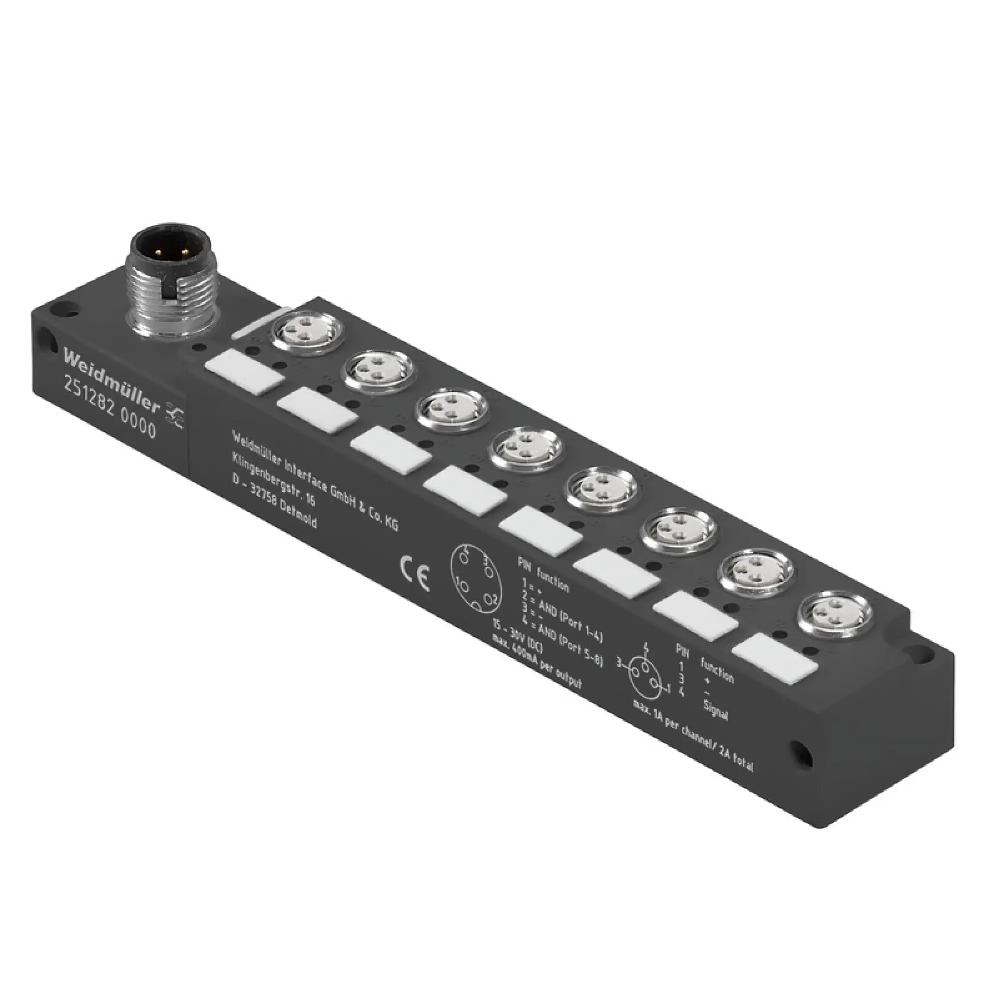 Weidmüller 2512820000 Sensor-actuator passive distributor (without cable), with M12 outlet, M8, 30 V, LED: Yes, LED initiator: Yes, Wiring type: AND (img_003)