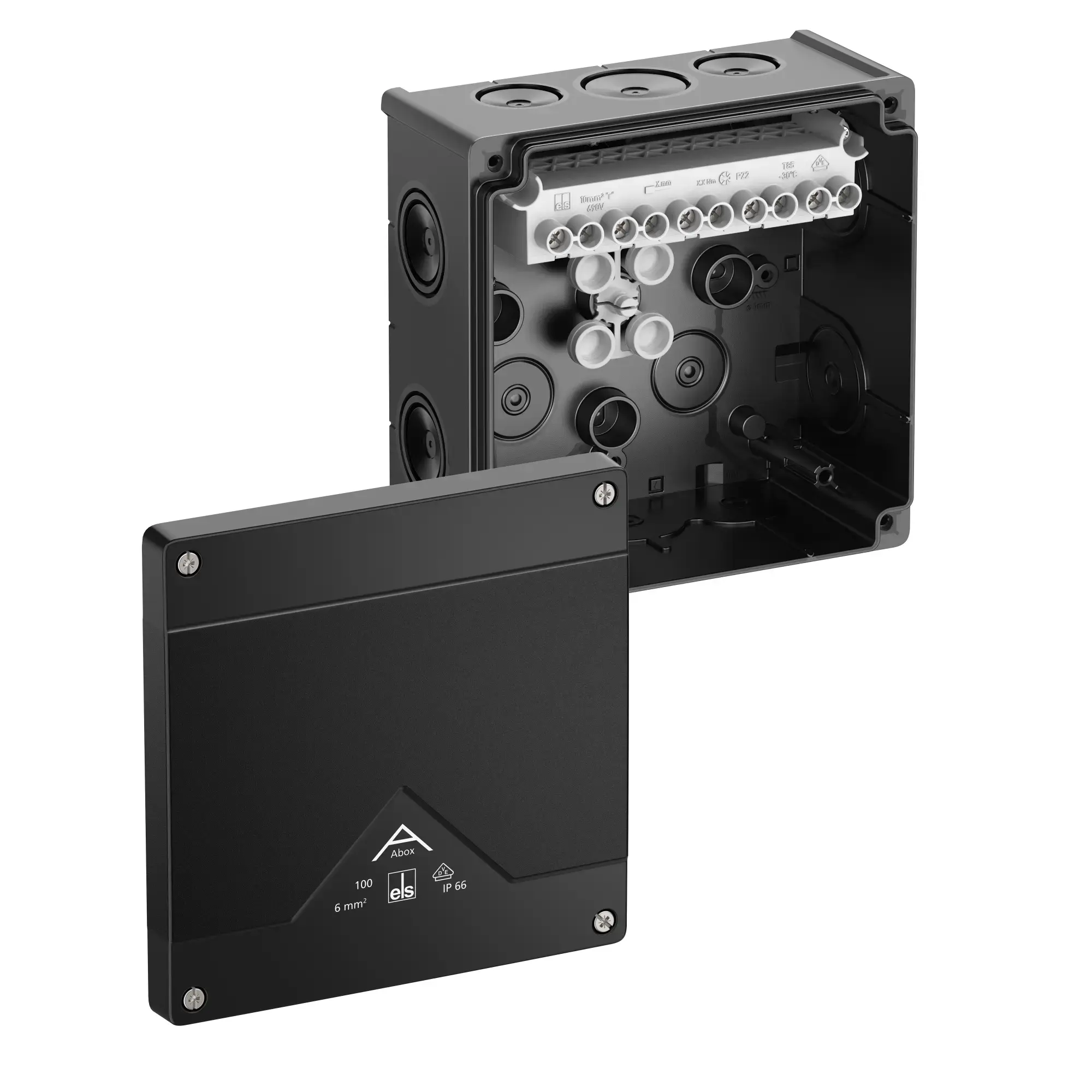 Spelsberg 81002001 Junction box, Type of protection IP66, max. 10², Impact strength IK07, Protection class II, Ui 690V AC, Ui 690V DC, DLG, VDE, Halogen free (img_001)