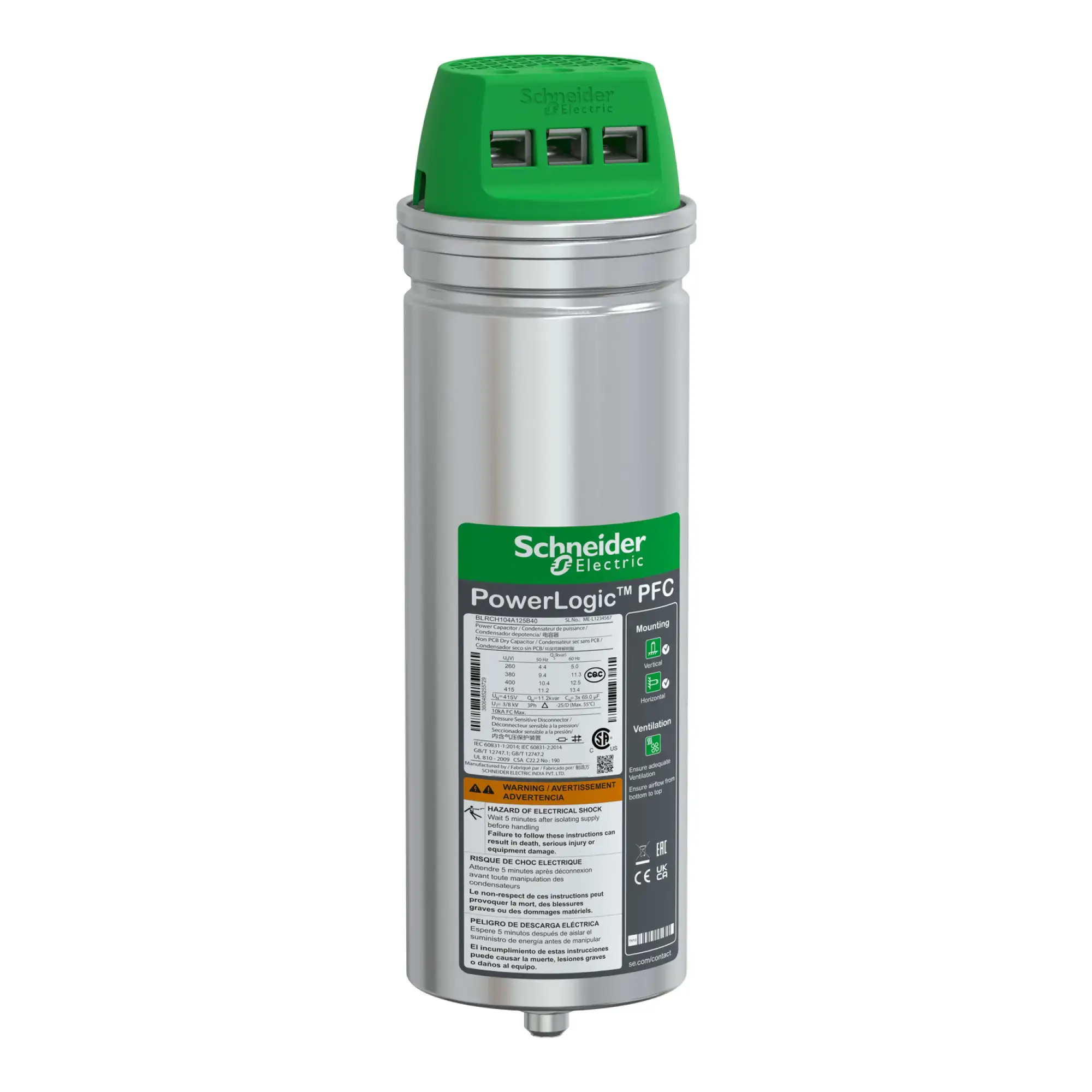 Schneider Electric BLRCH104A125B40 High-performance capacitor, PowerLogic PFC HD, 10.4/12.5kvar, 400V, 50/60Hz (img_002) Schneider Electric BLRCH104A125B40 High-performance capacitor, PowerLogic PFC HD, 10.4/12.5kvar, 400V, 50/60Hz (img_002)