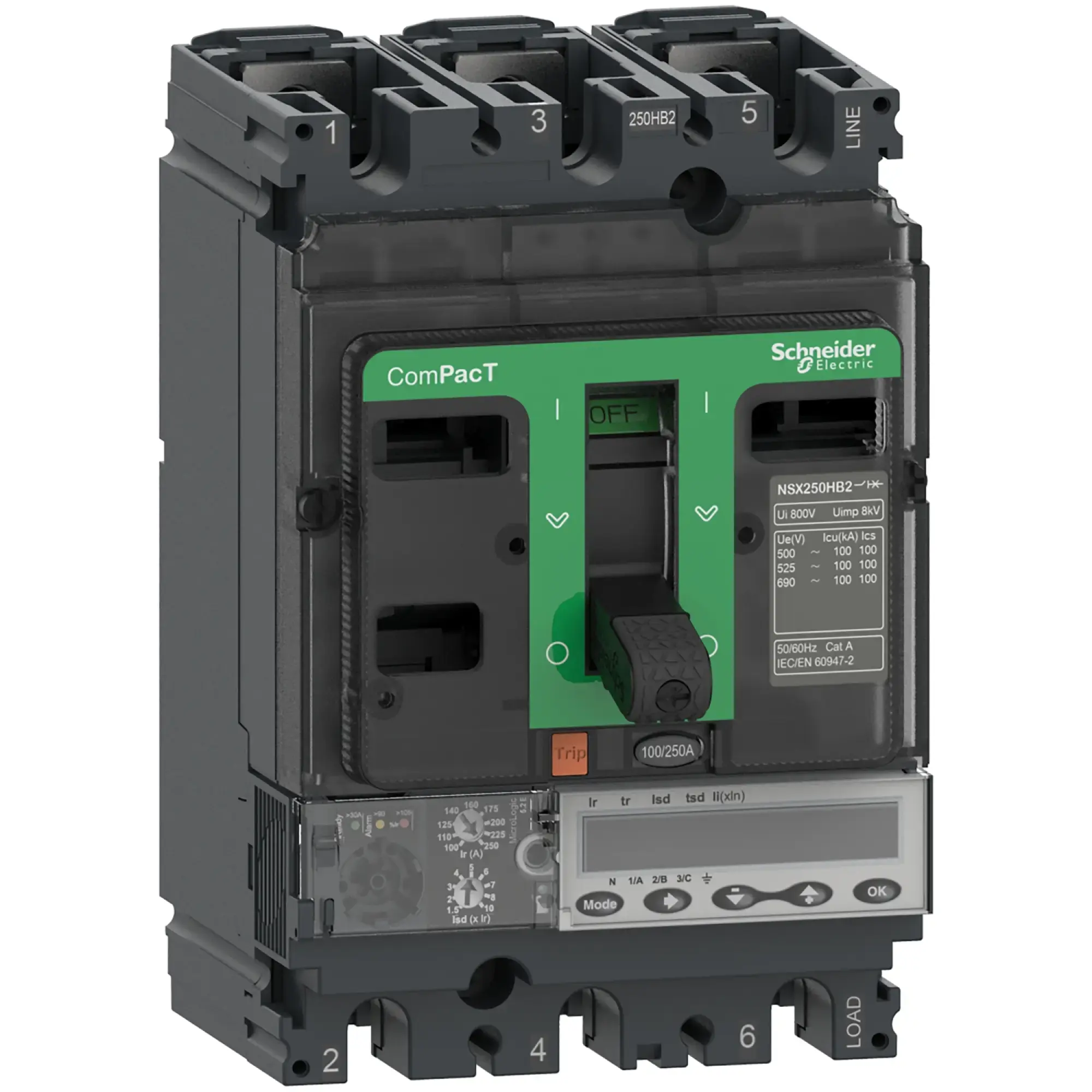 Schneider Electric C10V35E100 Compact circuit breaker ComPacT NSX100HB1 with Micrologic 5.2 E 3P3D 100 A, 75kA/690V AC (img_002) Schneider Electric C10V35E100 Compact circuit breaker ComPacT NSX100HB1 with Micrologic 5.2 E 3P3D 100 A, 75kA/690V AC (img_002)