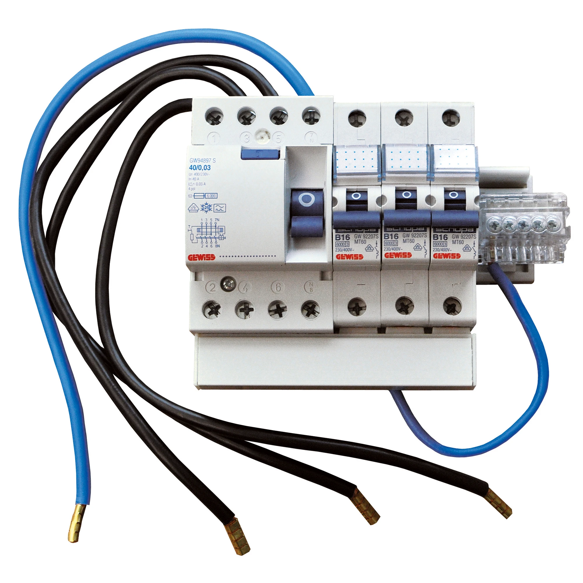 GEWISS GW96080 Zaehlerabgangskit mit 1 FI 40/0.03A Typ A 4P. / 3 LS B16A 10kA + Verdrahtung (img_001) GEWISS GW96080 Zaehlerabgangskit mit 1 FI 40/0.03A Typ A 4P. / 3 LS B16A 10kA + Verdrahtung (img_001)