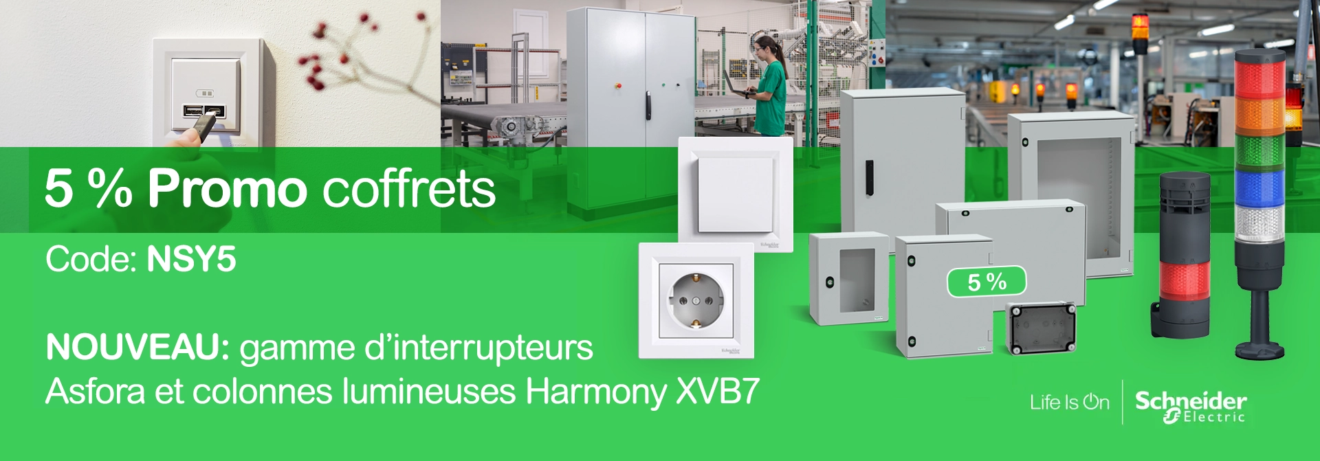 5% de réduction sur les coffrets Schneider Electric — code NSY5