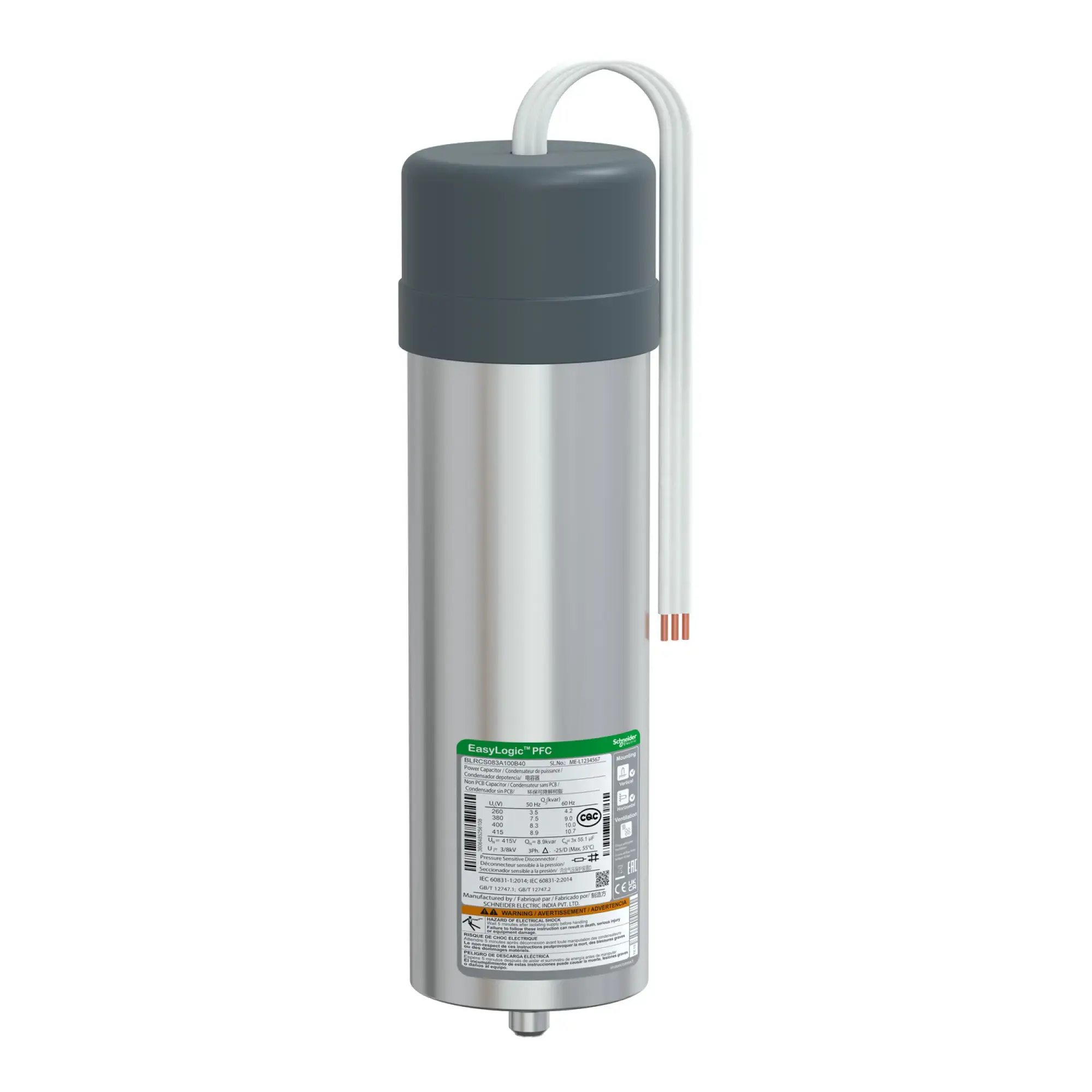 Schneider Electric BLRCS083A100B40 VarplusCan SDuty Capacitor, 8.3/10 kvar, 400 V, 50/60Hz (img_002)