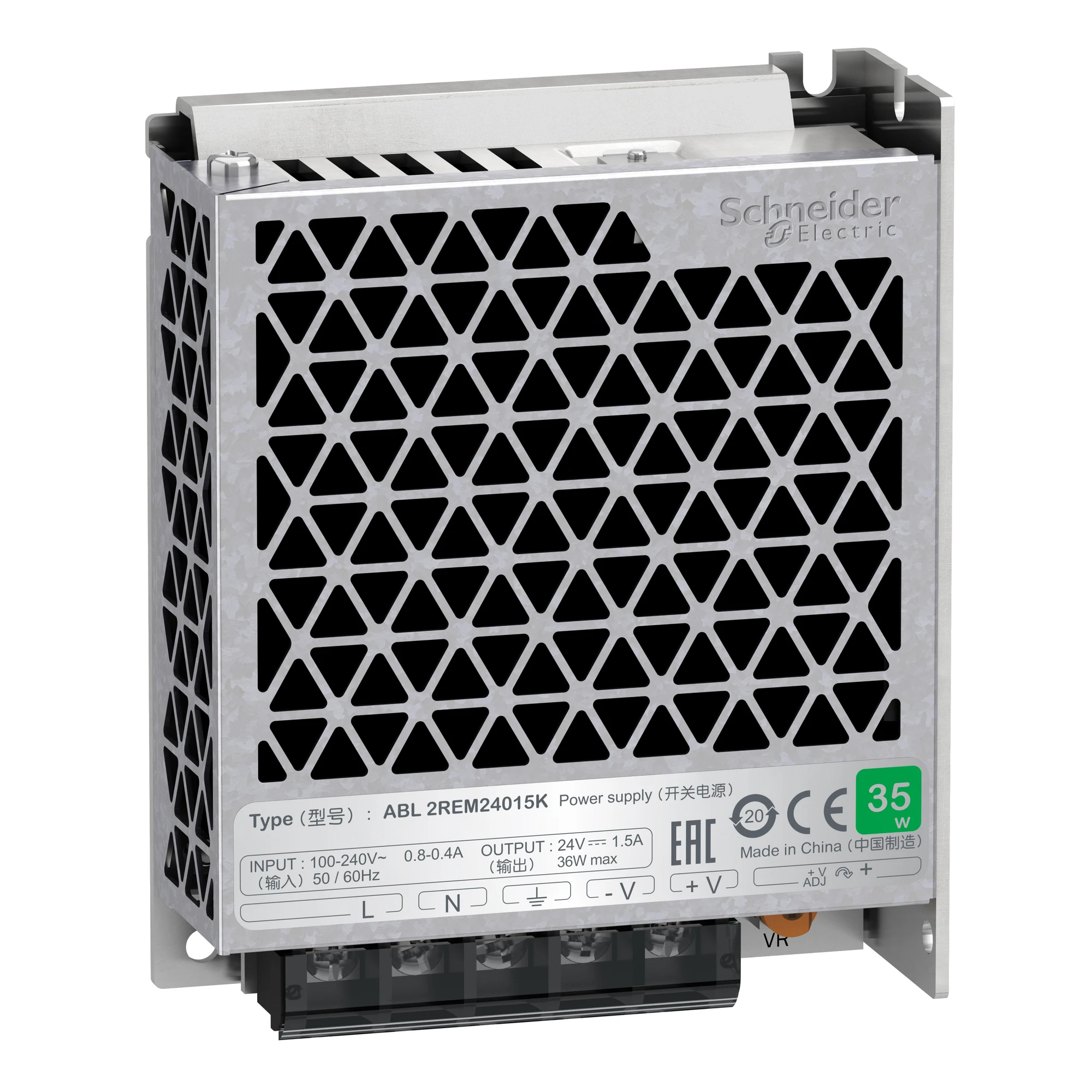 Schneider Electric ABL2REM24015K Spannungsversorgung, Easy Modicon ABL2, getaktet, 1-phasig, 100-240V AC, 24V DC, 1,5A, 35W (img_001) Schneider Electric ABL2REM24015K Spannungsversorgung, Easy Modicon ABL2, getaktet, 1-phasig, 100-240V AC, 24V DC, 1,5A, 35W (img_001)