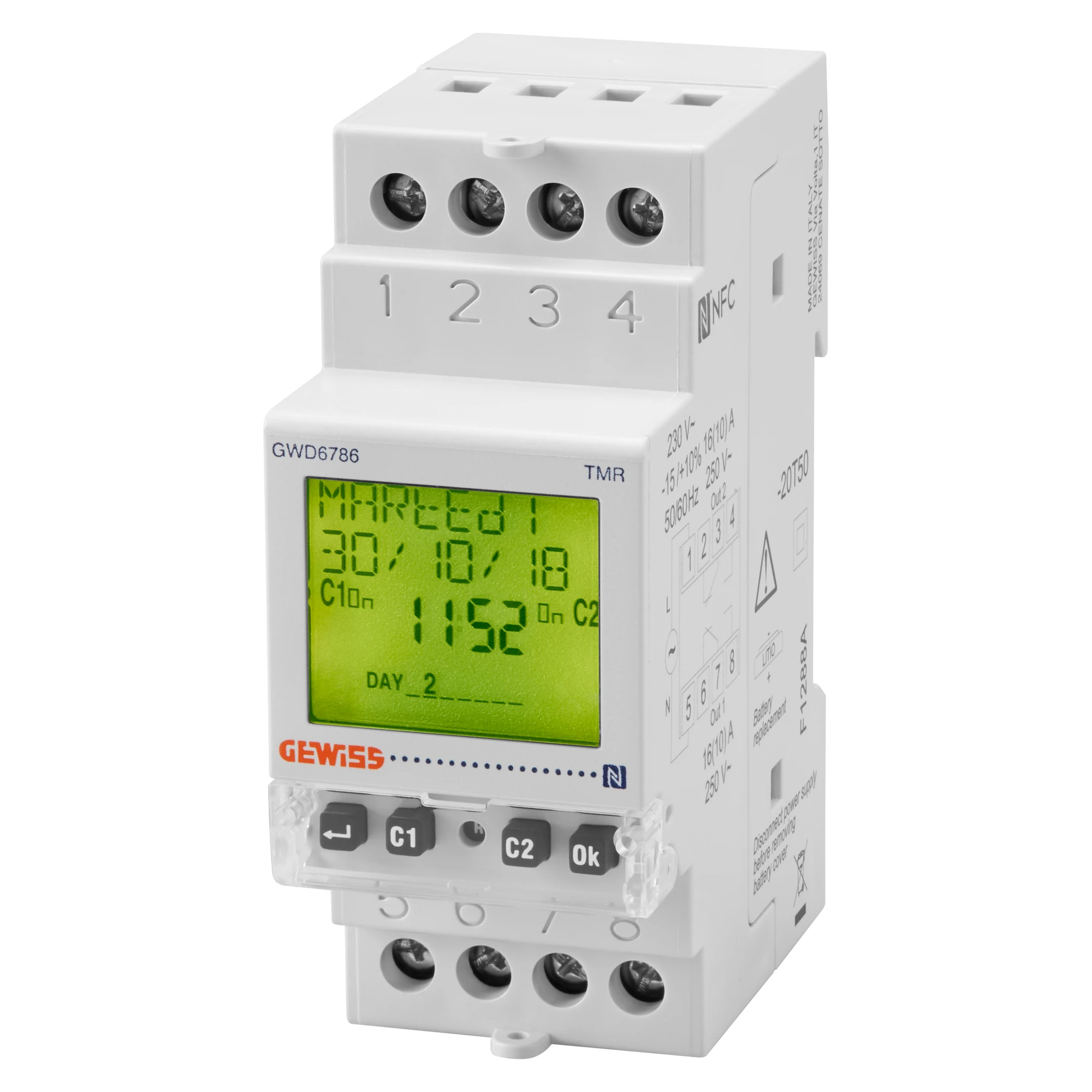 GEWISS GWD6786 ASTRONOMICAL SWITCH - CHARGE RESERVE 3 YEARS - 2 CHANGEOVER CONTACTS - 2 MODULES (img_001)