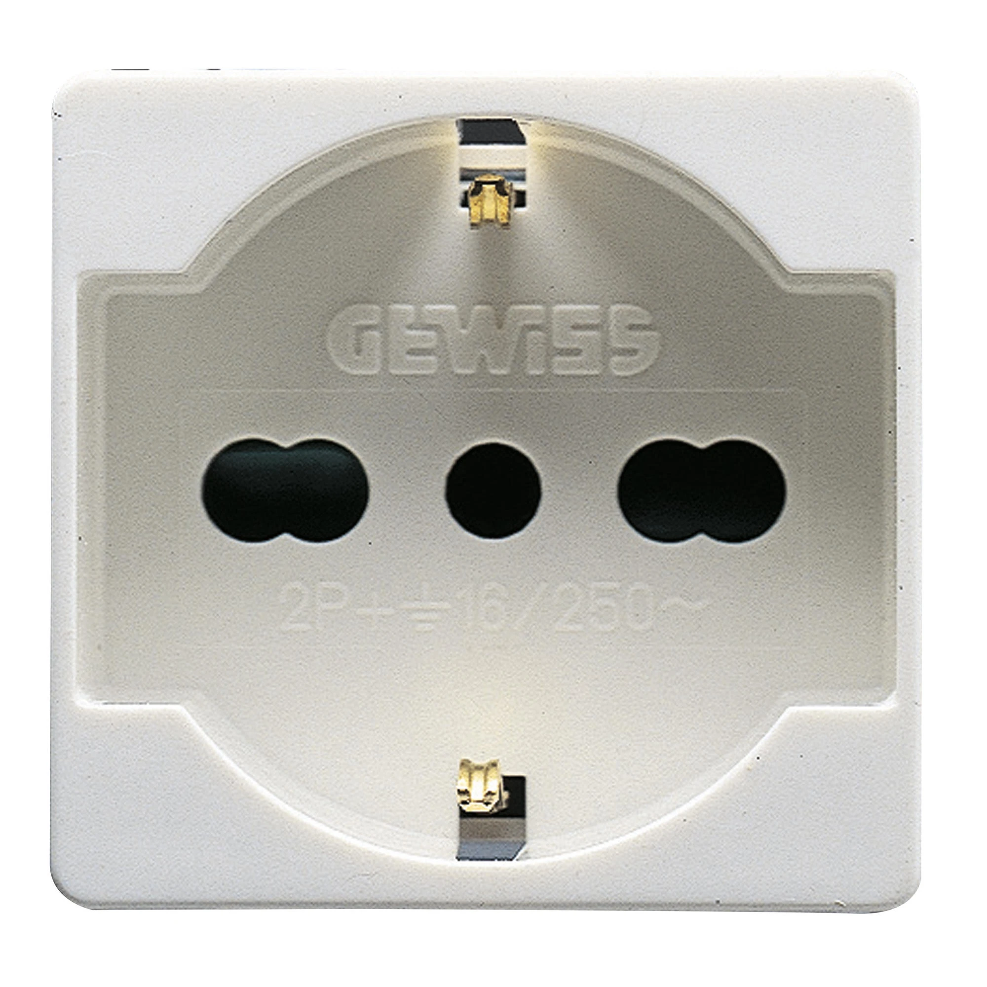 GEWISS GW20246 ITALIAN/GERMAN STANDARD SOCKET-OUTLET 250V ac - 2P+E 16A DUAL AMPERAGE - P40 - 2 MODULES - SYSTEM WHITE (img_001)