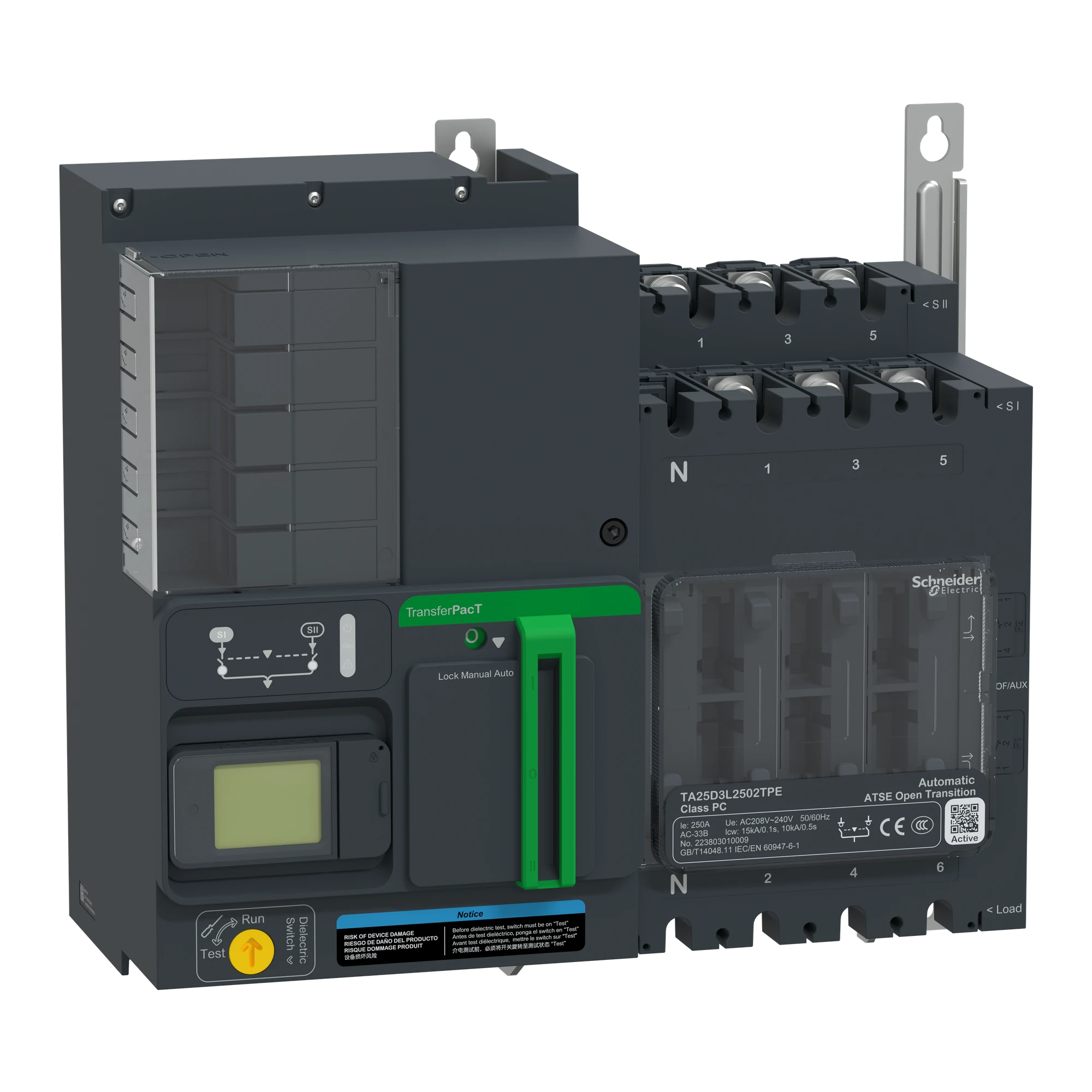 Schneider Electric TA25D3L2502TPE TransferPacT Active TA250 automatic network transfer switch, 250A, 230V, 3P, LCD (img_001) Schneider Electric TA25D3L2502TPE TransferPacT Active TA250 automatic network transfer switch, 250A, 230V, 3P, LCD (img_001)
