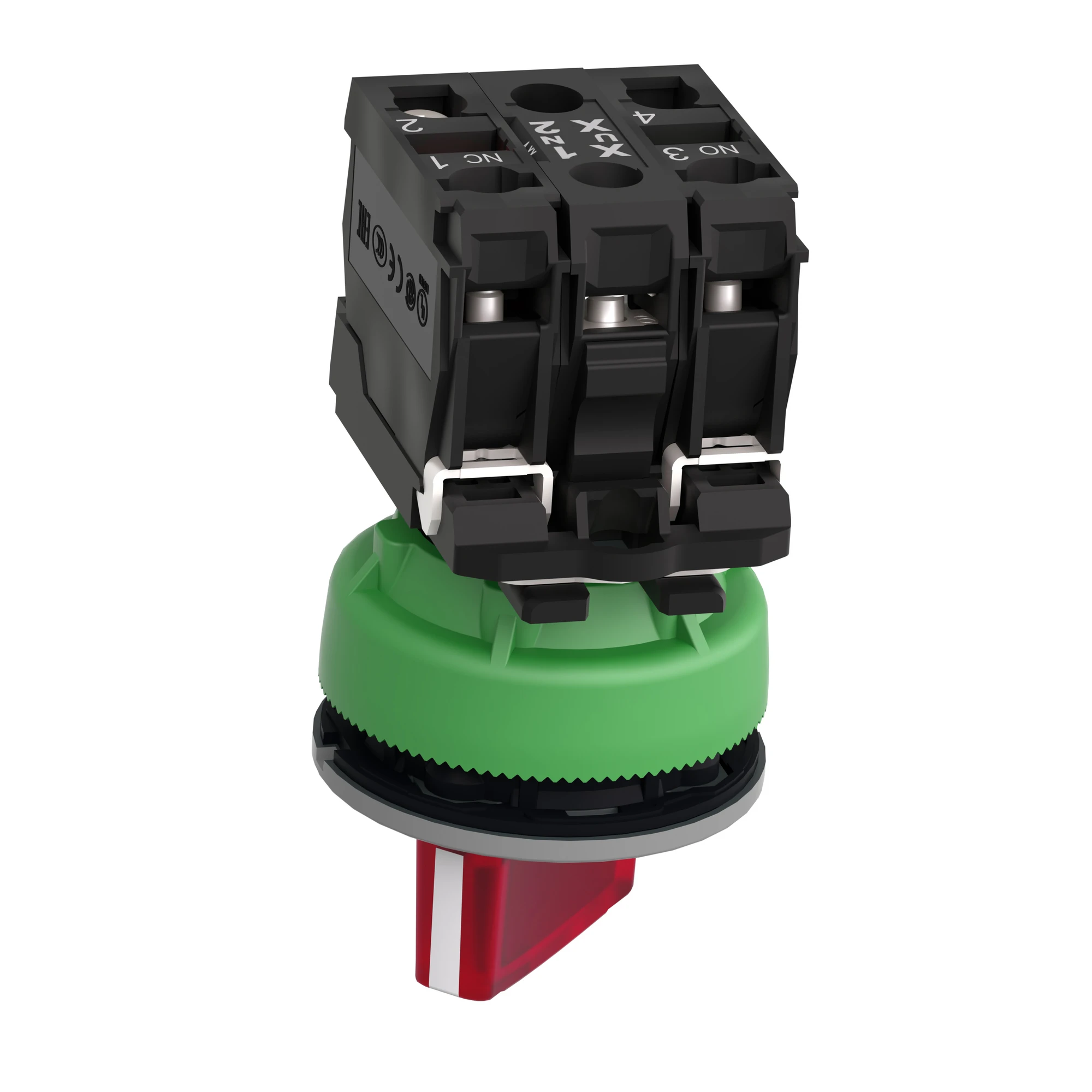 Schneider Electric XB5FK124B5C0 Illuminated Selector Switch, Harmony XB5F, Plastic, Light Grey, Red, 30mm, Universal LED, 2 Positions, 1NC + 1NO, 24V ACDC (img_007)