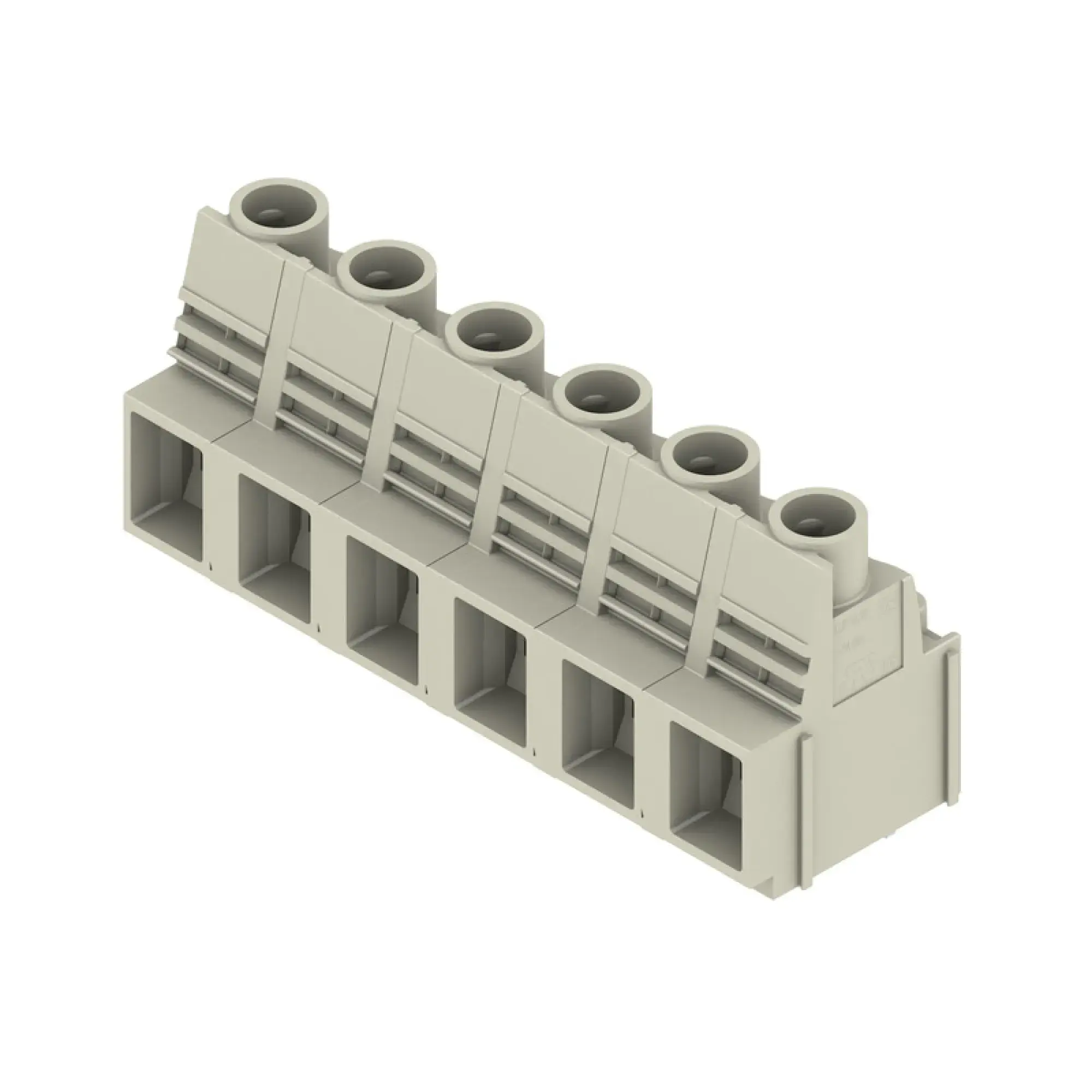 Weidmüller 2015380000 PCB terminal, 1000 V, 76 A, Pitch in mm: 12.70, 16 mm², Number of poles: 6, Clamping yoke connection, THT solder connection, 90°, Box (img_001)