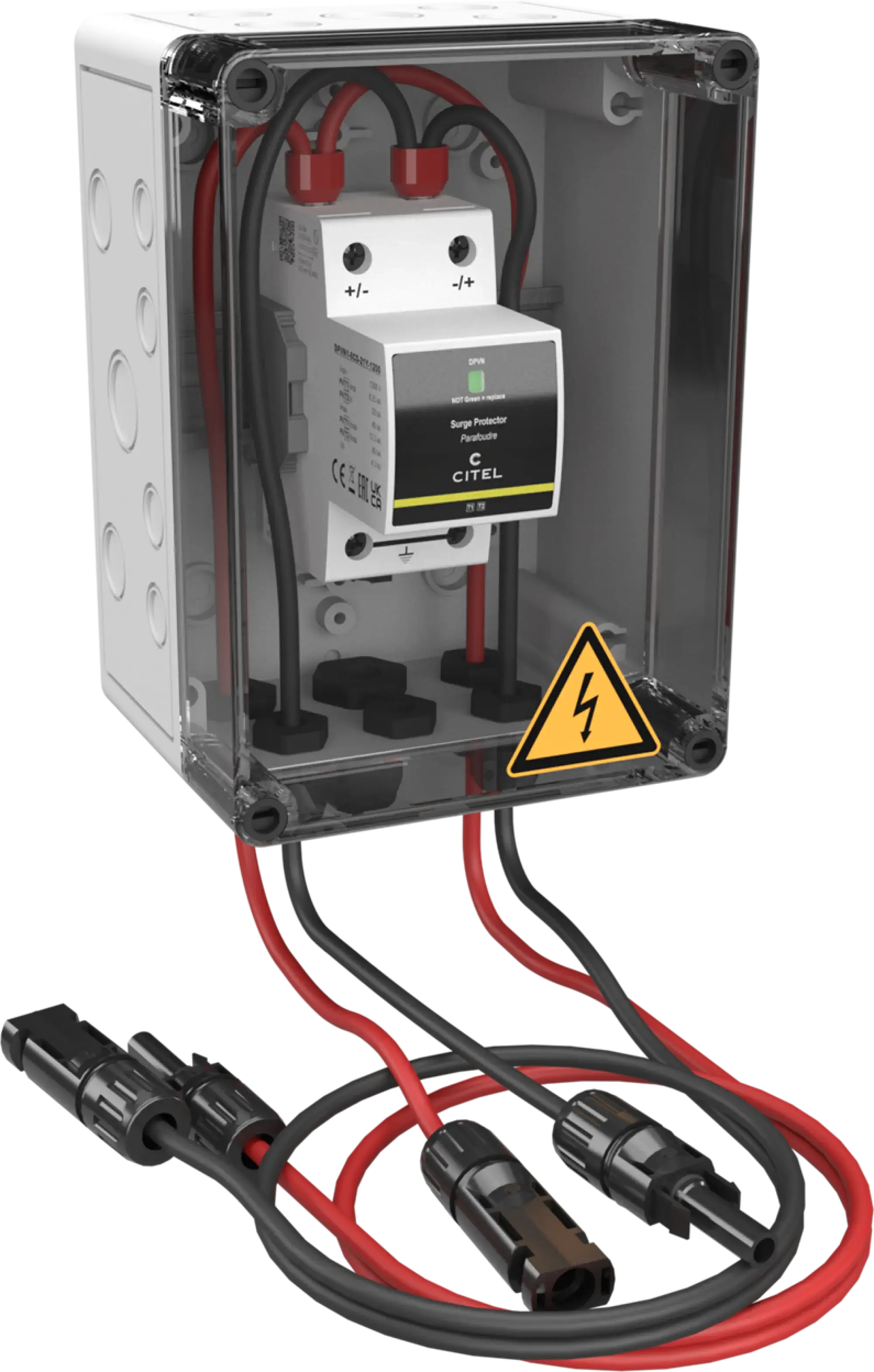 Citel 156954 Generatoranschlusskasten mit SPD Typ 1+2+3 bis 1200 VDC, 1-MPPT, 1 String MC4 (img_001) Citel 156954 Generatoranschlusskasten mit SPD Typ 1+2+3 bis 1200 VDC, 1-MPPT, 1 String MC4 (img_001)
