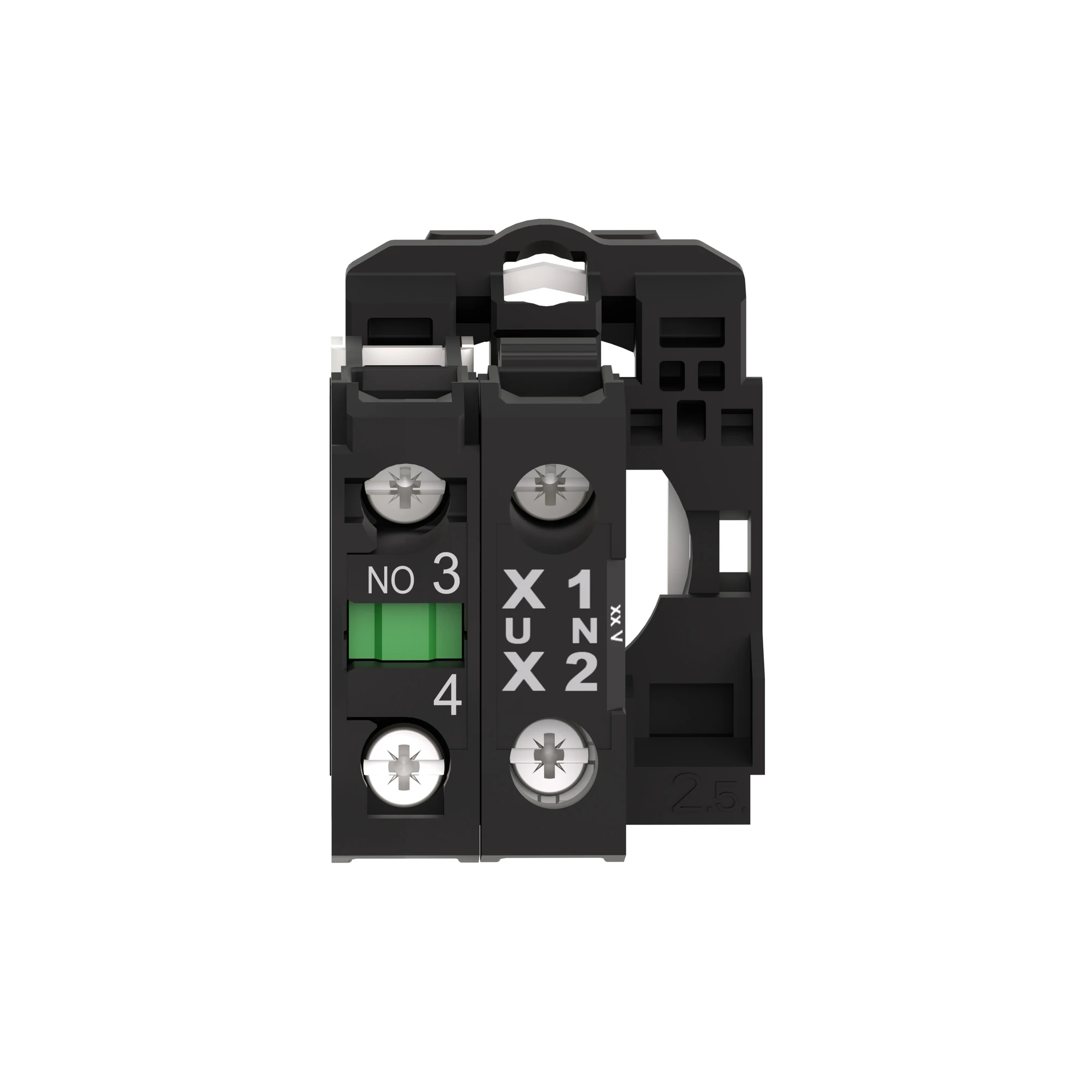 Schneider Electric ZB5AW0M11 Auxiliary Contact Block, Harmony XB5, Plastic, White, Universal LED, with Mounting Flange, 1S, 230-240V AC (img_003)