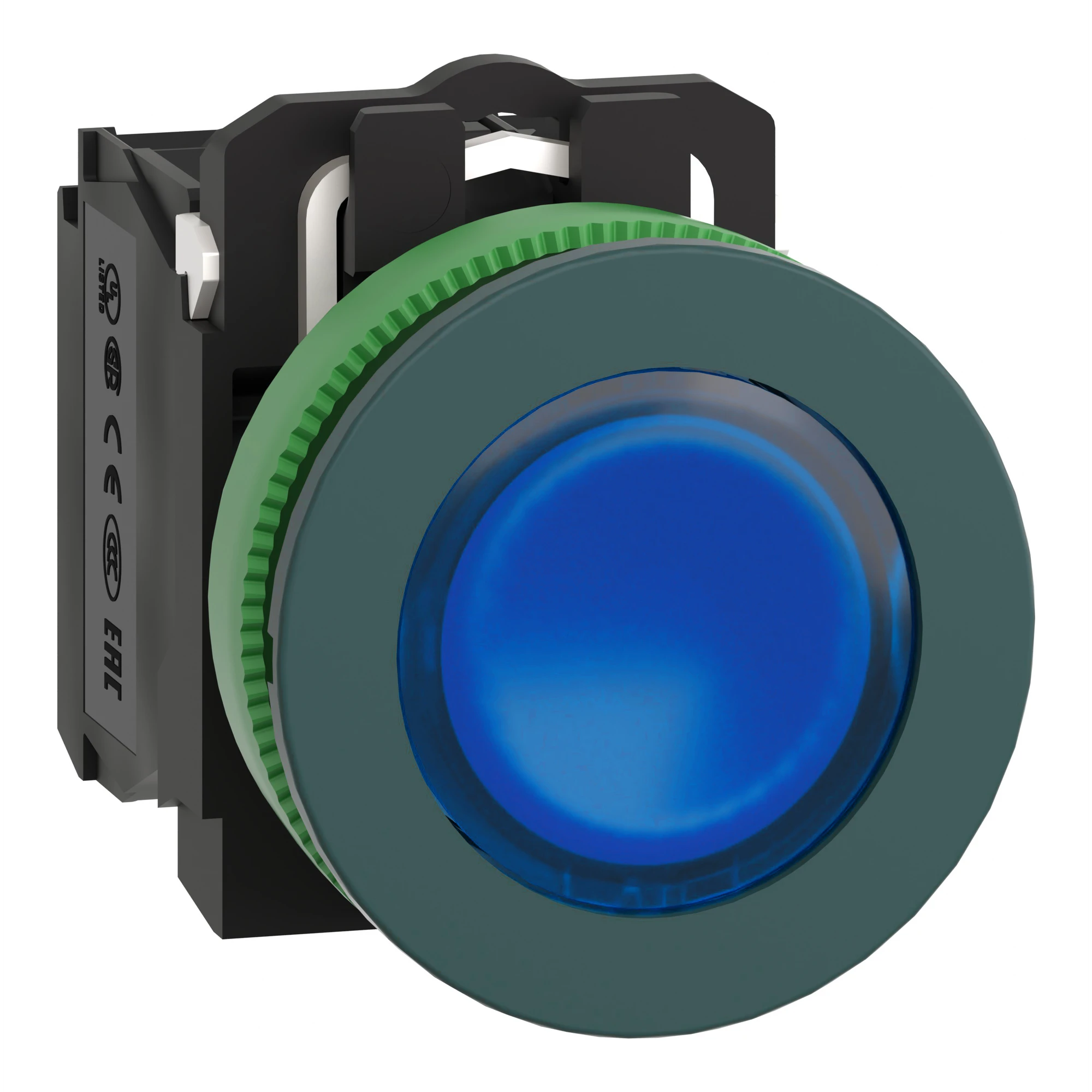 Schneider Electric XB5FW36M5 Illuminated Push-Button, Harmony XB5F, Plastic, Antimicrobial, Blue, 30mm, Universal LED, 1NO + 1NC, 230-240V AC (img_001)