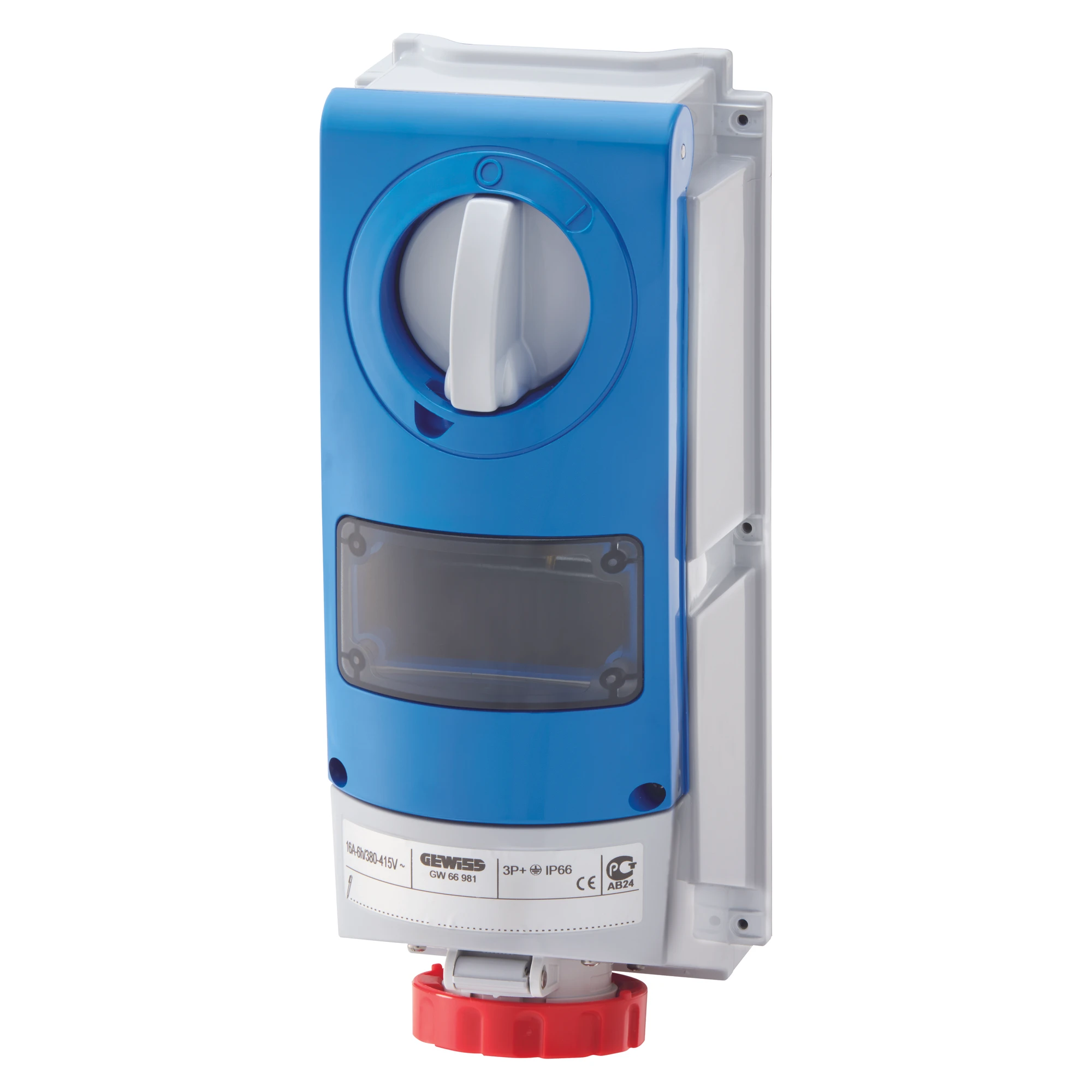 GEWISS GW66843 VERTICAL FIXED INTERLOCKED SOCKET OUTLET - WITHOUT BOTTOM - FOR MOUNTING MODULAR DEVICES - FOR HEAVY-DUTY USE - 3P+N+E 32A 346-415V-50/60HZ 6H-IP66 (img_001)