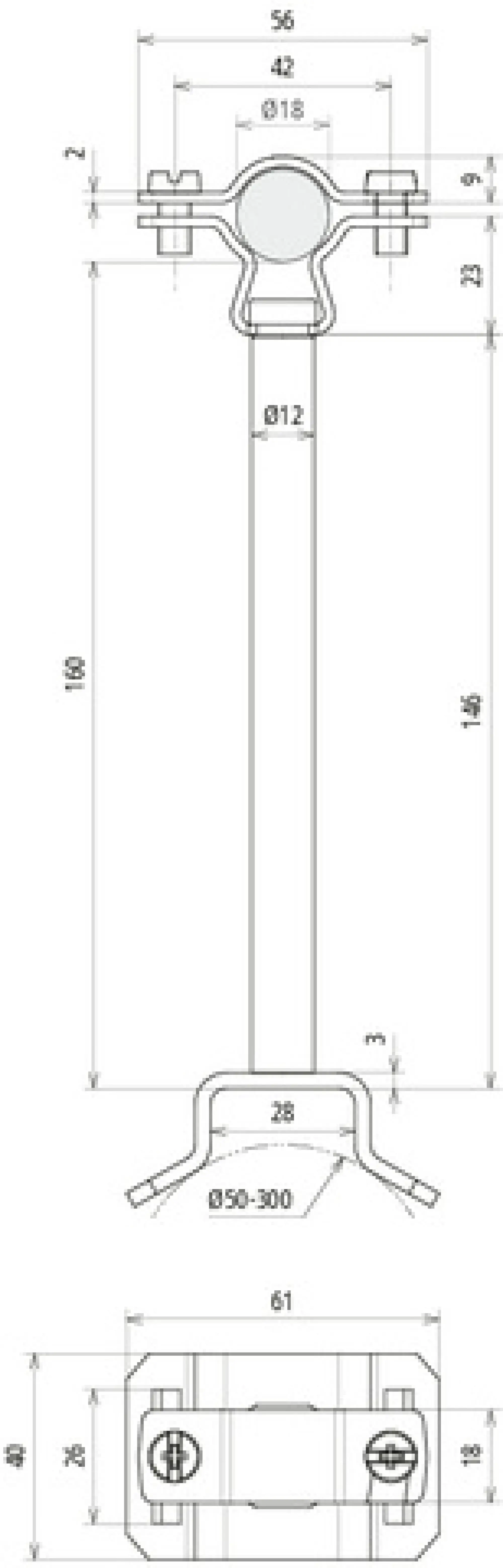 Dehn 275462 HVI-L+ Ex P160 holder f. Conductor D18mm dist. 160mm w. bracket f. tubes 50-300mm (img_004)