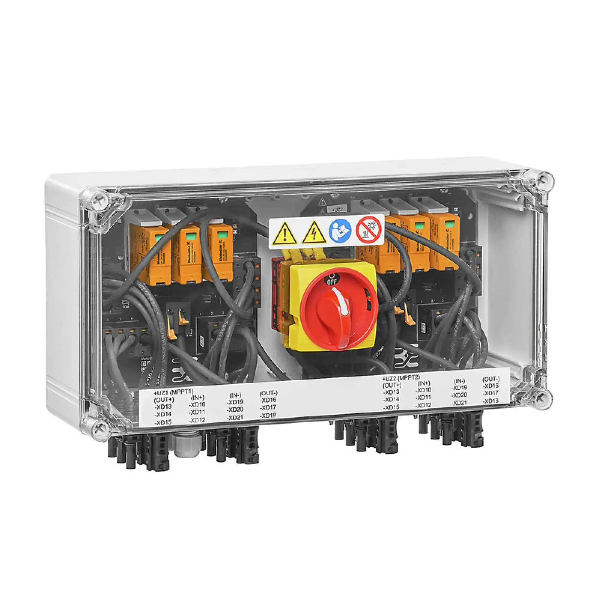Weidmüller 2890360000 Combiner Box (Photovoltaik), 1100 V, 2 MPP's, 3 Inputs / 3 Outputs per MPP, Surge protection I / II, Switch disconnector, MC4-Evo 2 (img_001) Weidmüller 2890360000 Combiner Box (Photovoltaik), 1100 V, 2 MPP's, 3 Inputs / 3 Outputs per MPP, Surge protection I / II, Switch disconnector, MC4-Evo 2 (img_001)