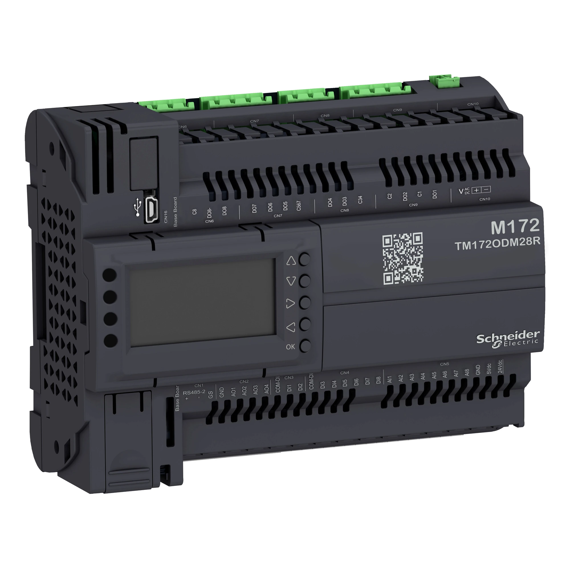 Schneider Electric TM172ODM28R PLC Control, Modicon M172 Optimized, Display, 28 I/O, Ethernet, Modbus, BACnet, 24 VAC/DC (img_001)